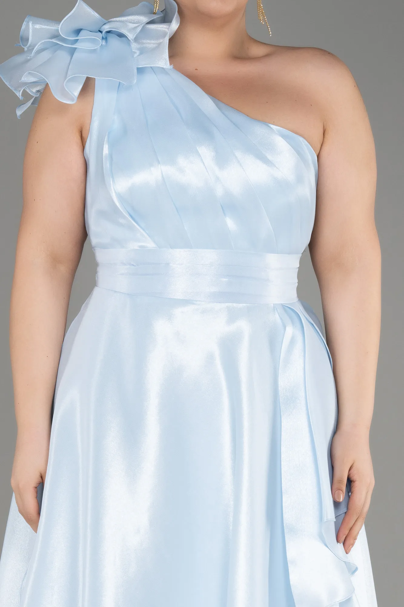 Ice Blue-One Shoulder Long Plus Size Prom Dress ABU3940