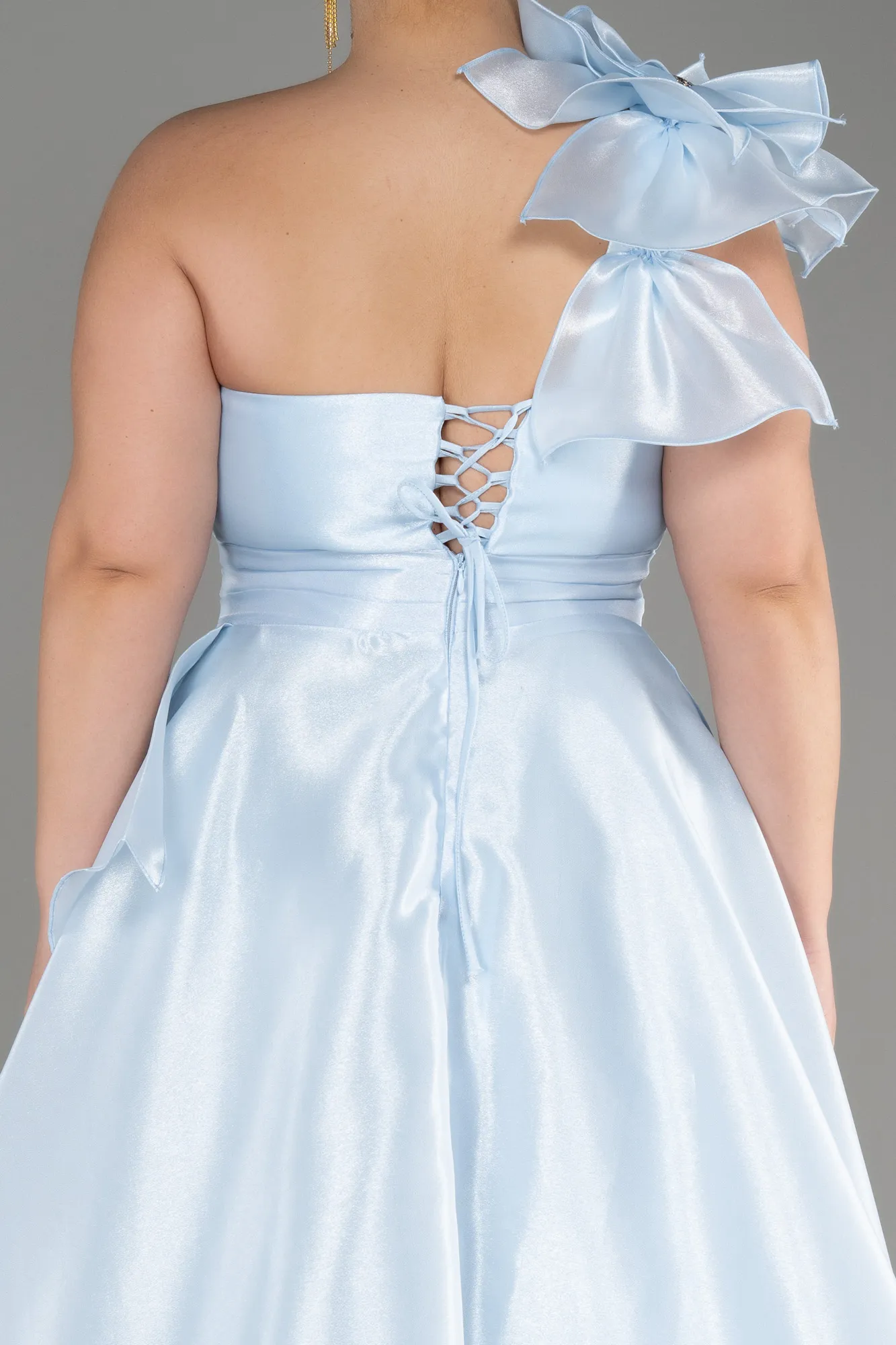 Ice Blue-One Shoulder Long Plus Size Prom Dress ABU3940