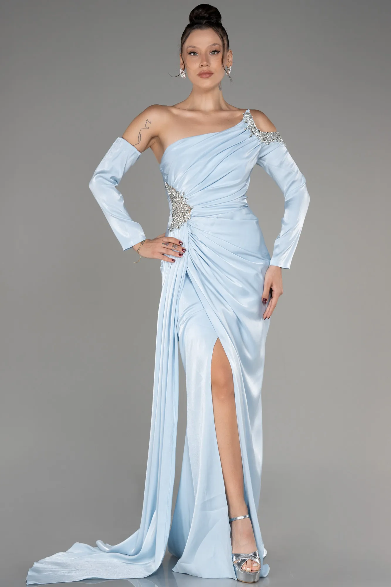 Ice Blue-One Sleeve Long Formal Evening Dress ABU3976