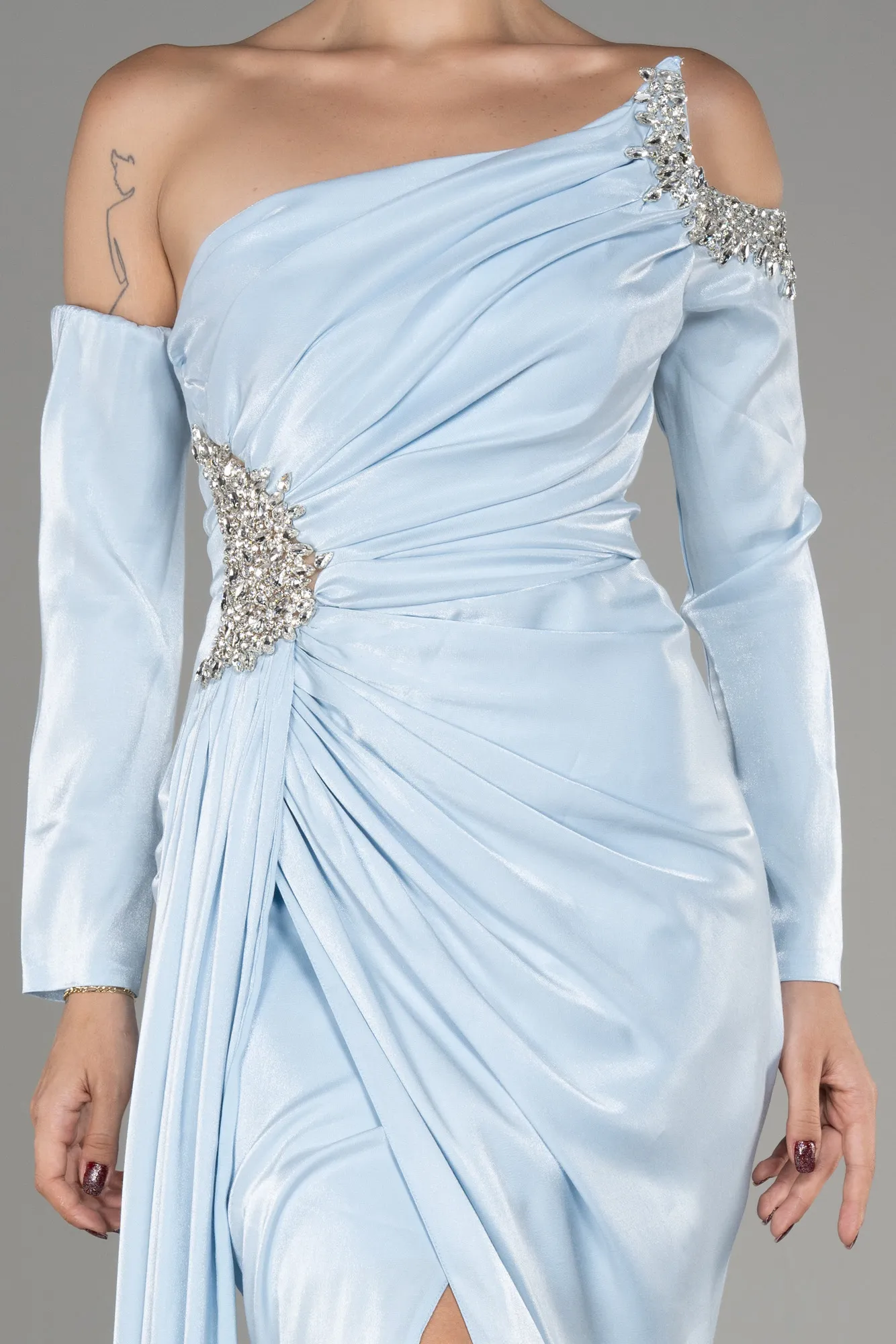 Ice Blue-One Sleeve Long Formal Evening Dress ABU3976