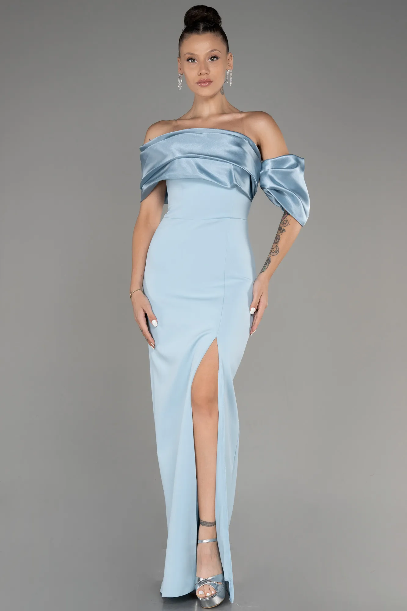 Ice Blue-Slit Long Evening Dress ABU4024