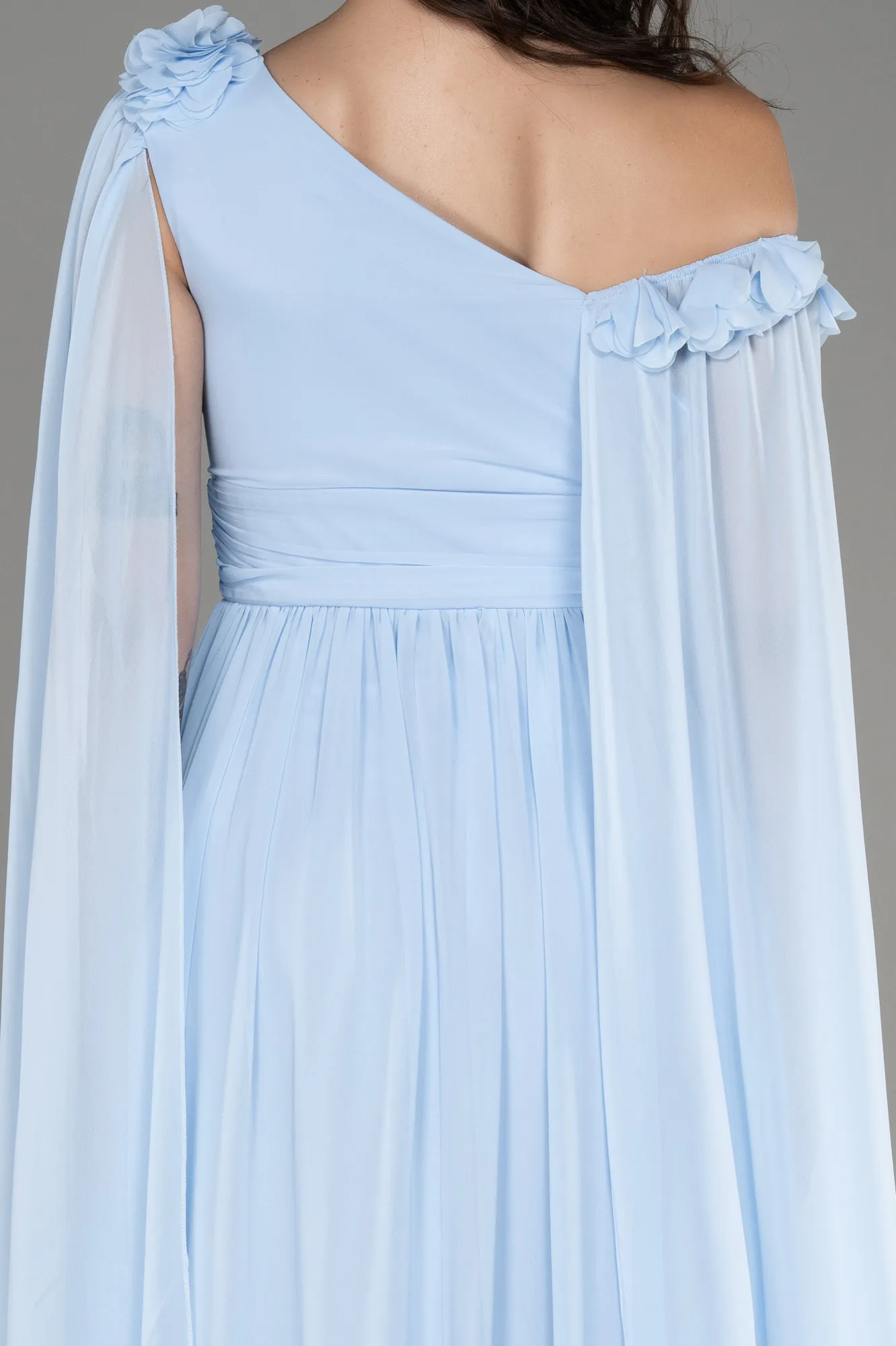 Ice Blue-Slit Shawl Long Chiffon Evening Dress ABU4001