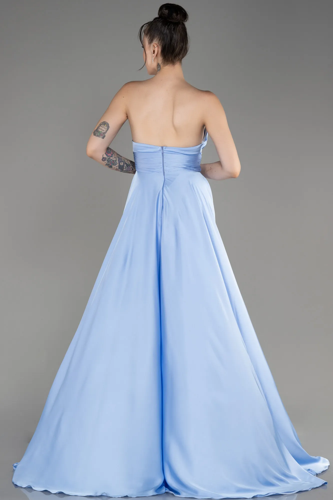 Ice Blue-Strapless Long Satin Prom Dress ABU3965