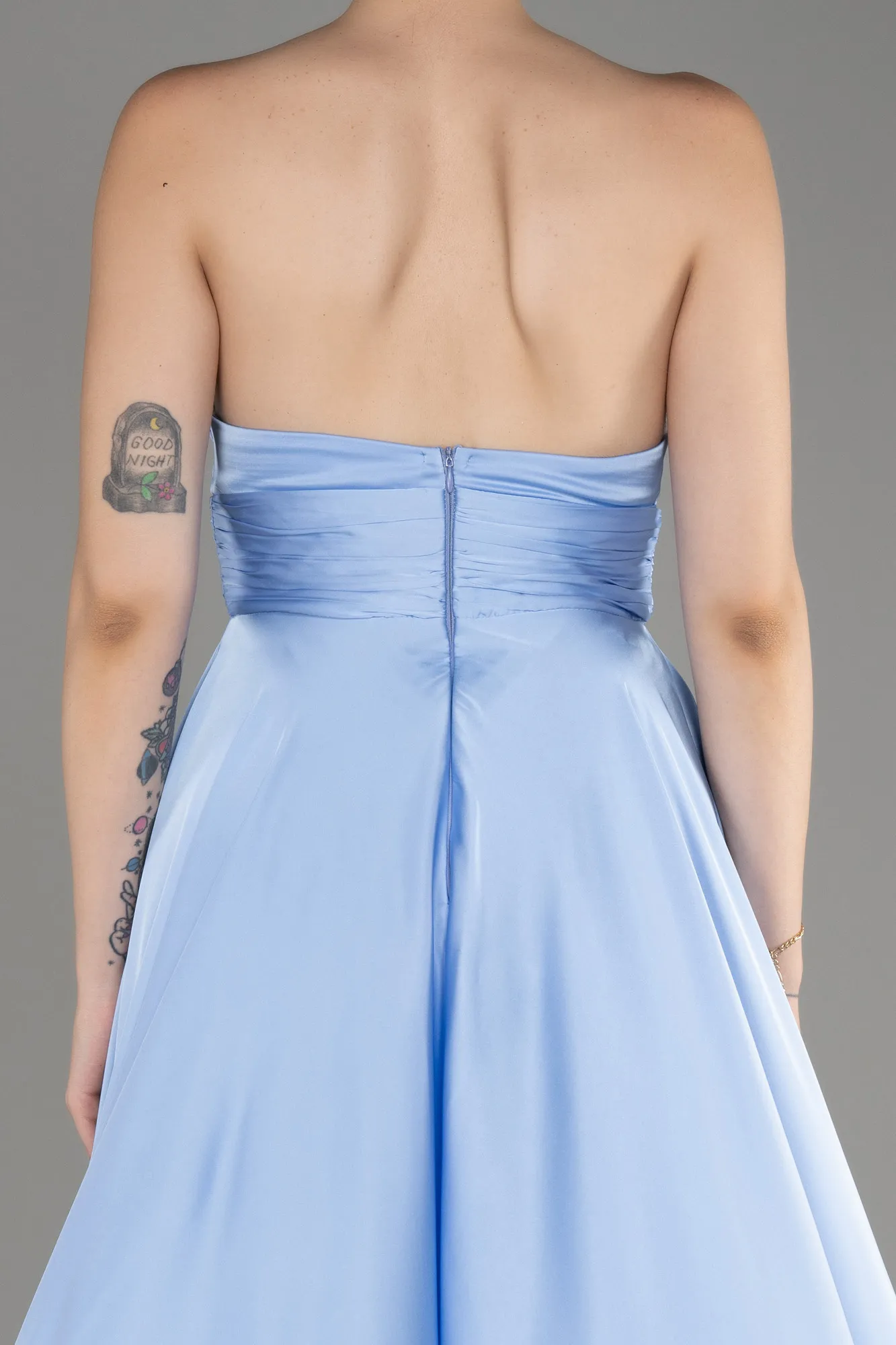 Ice Blue-Strapless Long Satin Prom Dress ABU3965