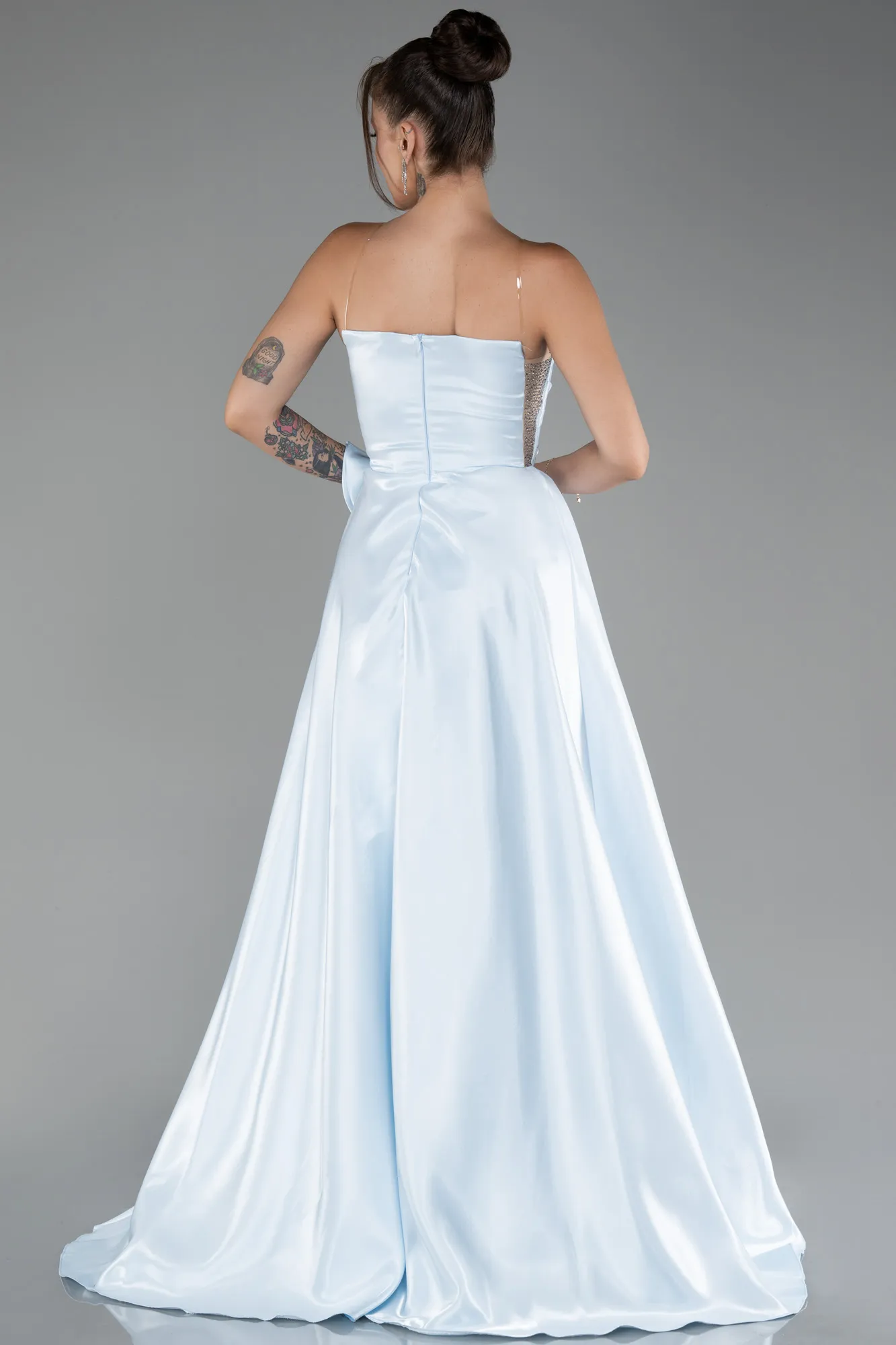 Ice Blue-Strapless Slit Long Ball Gown ABU4015