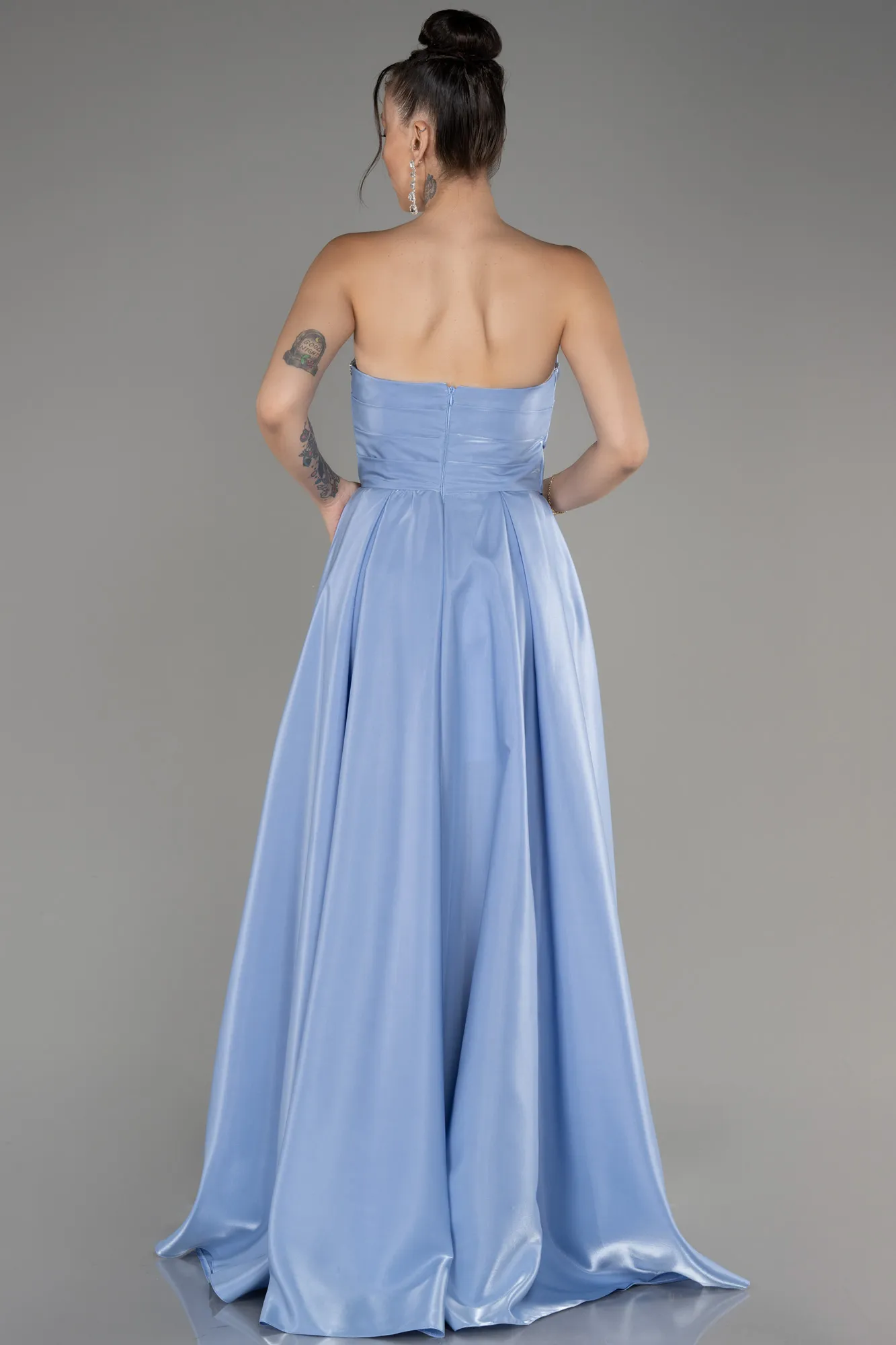 Ice Blue-Strapless Slit Long Prom Dress ABU4036