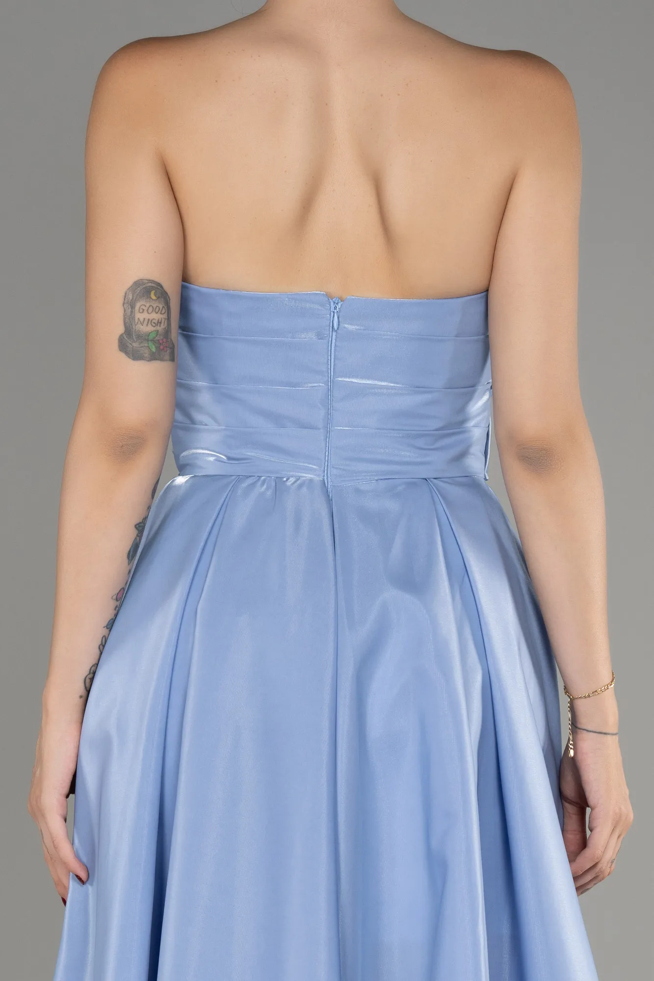 Ice Blue-Strapless Slit Long Prom Dress ABU4036