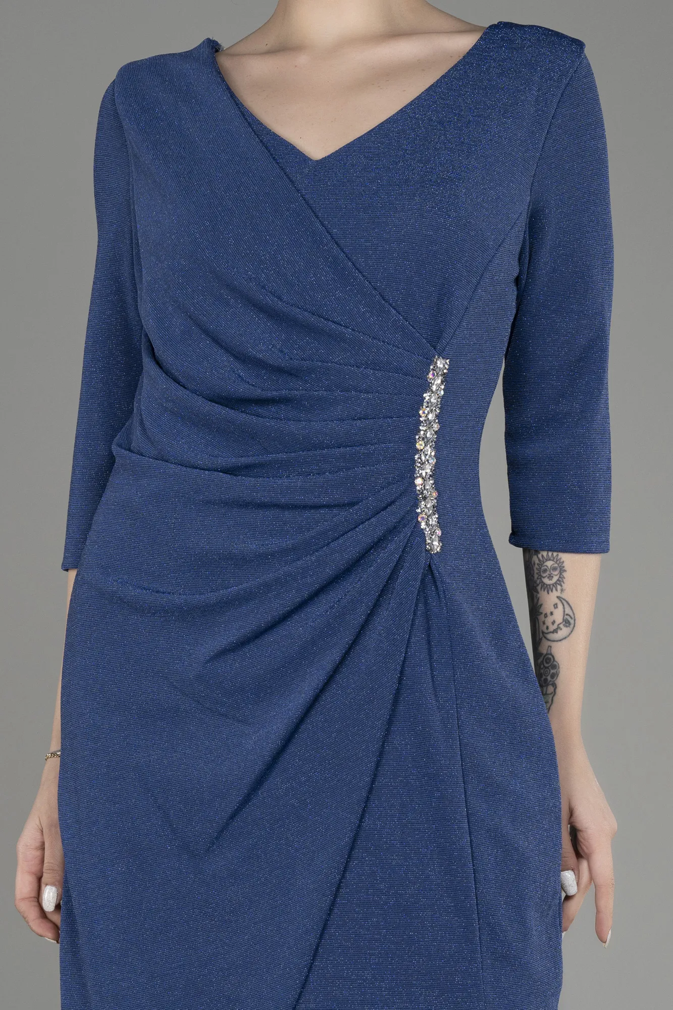 Indigo-Capri Sleeve Midi Plus Size Evening Dress ABK1950