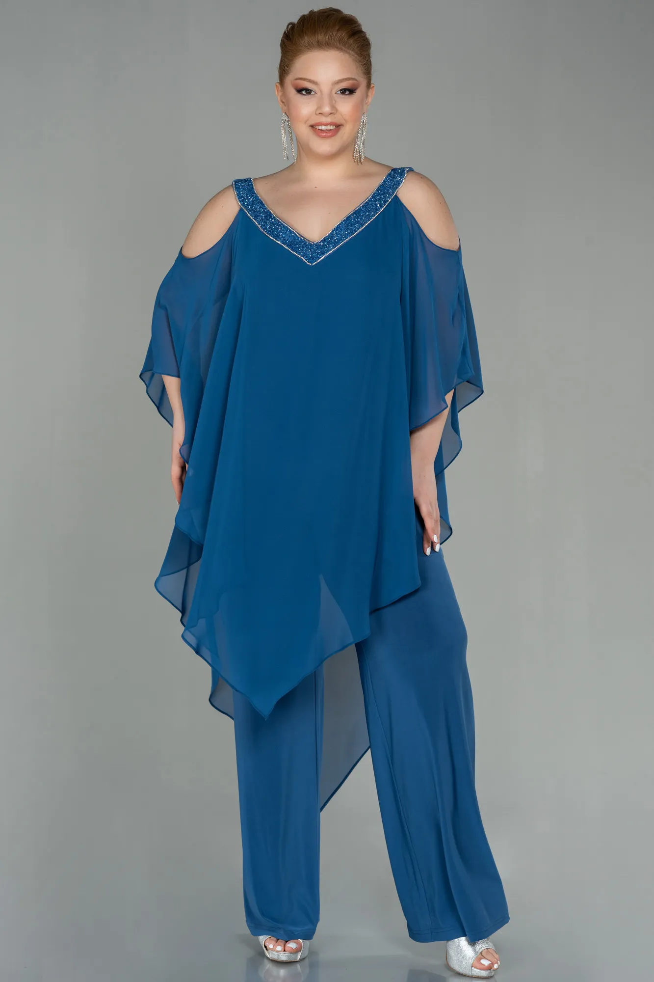 Indigo-Chiffon Plus Size Evening Dress ABT096