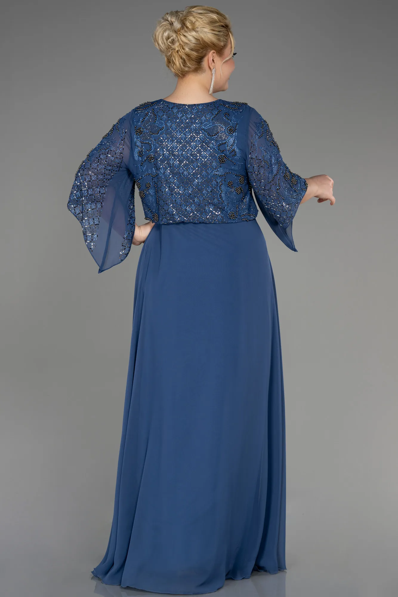 Indigo-Long Chiffon Designer Plus Size Gowns ABU3654