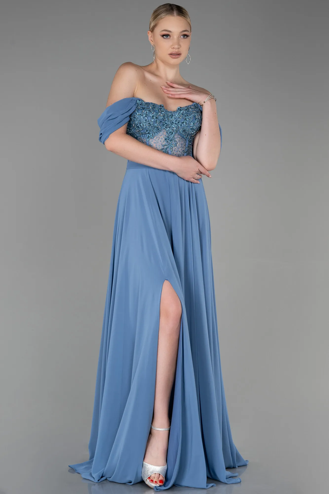 Indigo-Long Chiffon Evening Dress ABU3310