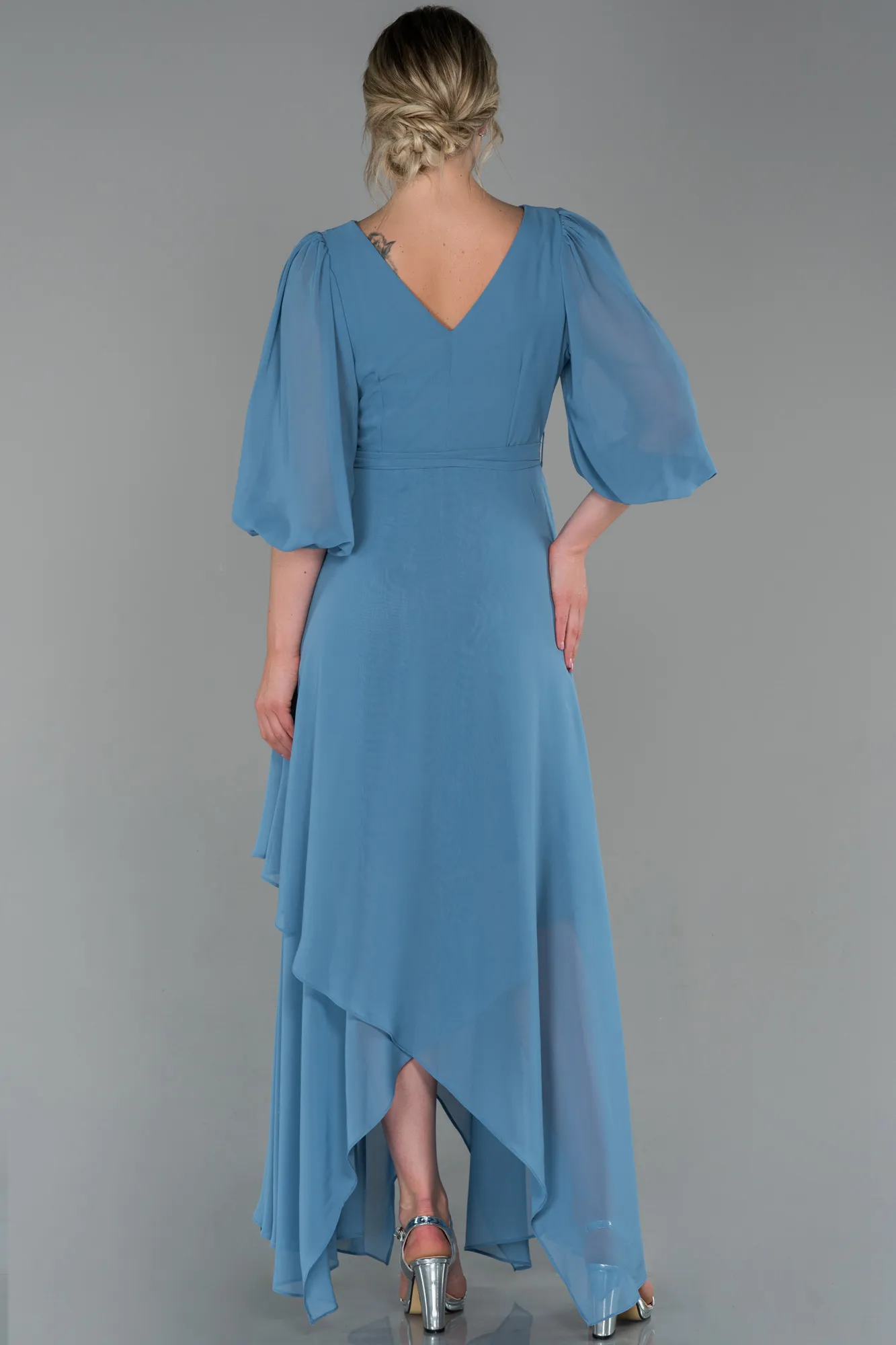 Indigo-Long Chiffon Invitation Dress ABU1729