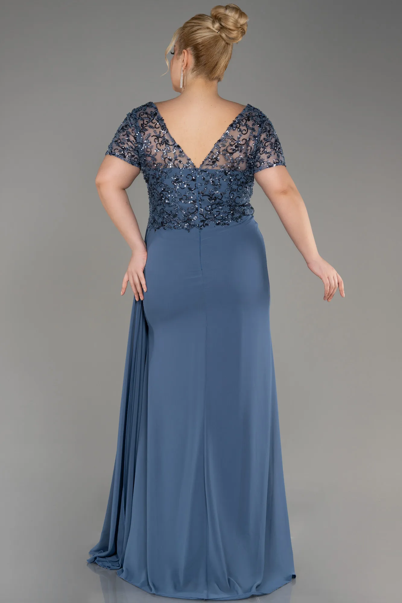 Indigo-Long Chiffon Plus Size Engagement Dress ABU3731