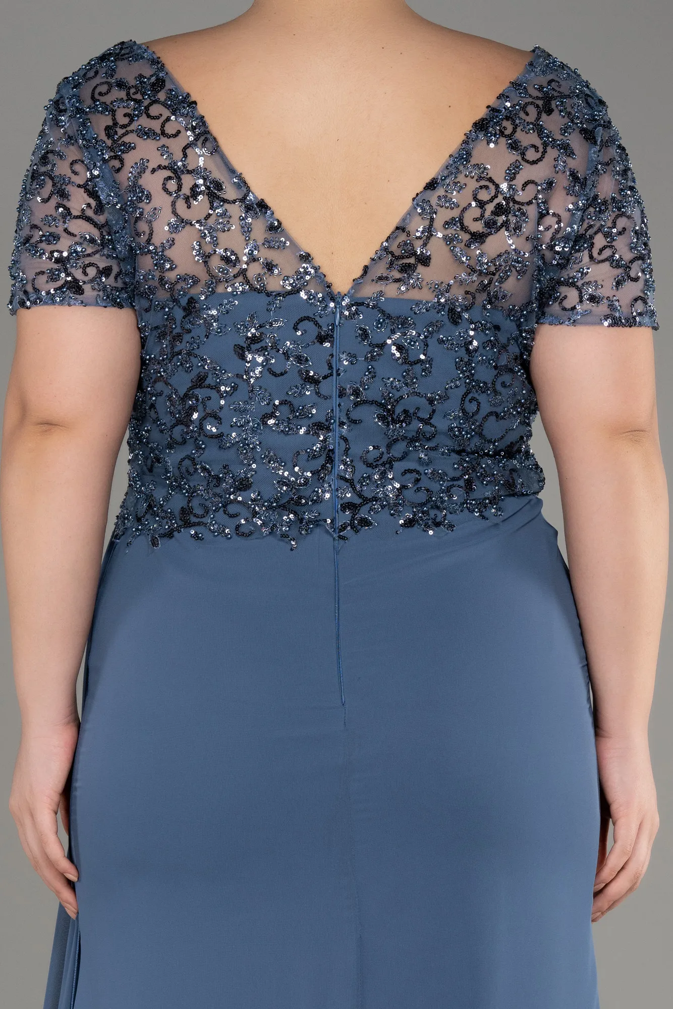 Indigo-Long Chiffon Plus Size Engagement Dress ABU3731