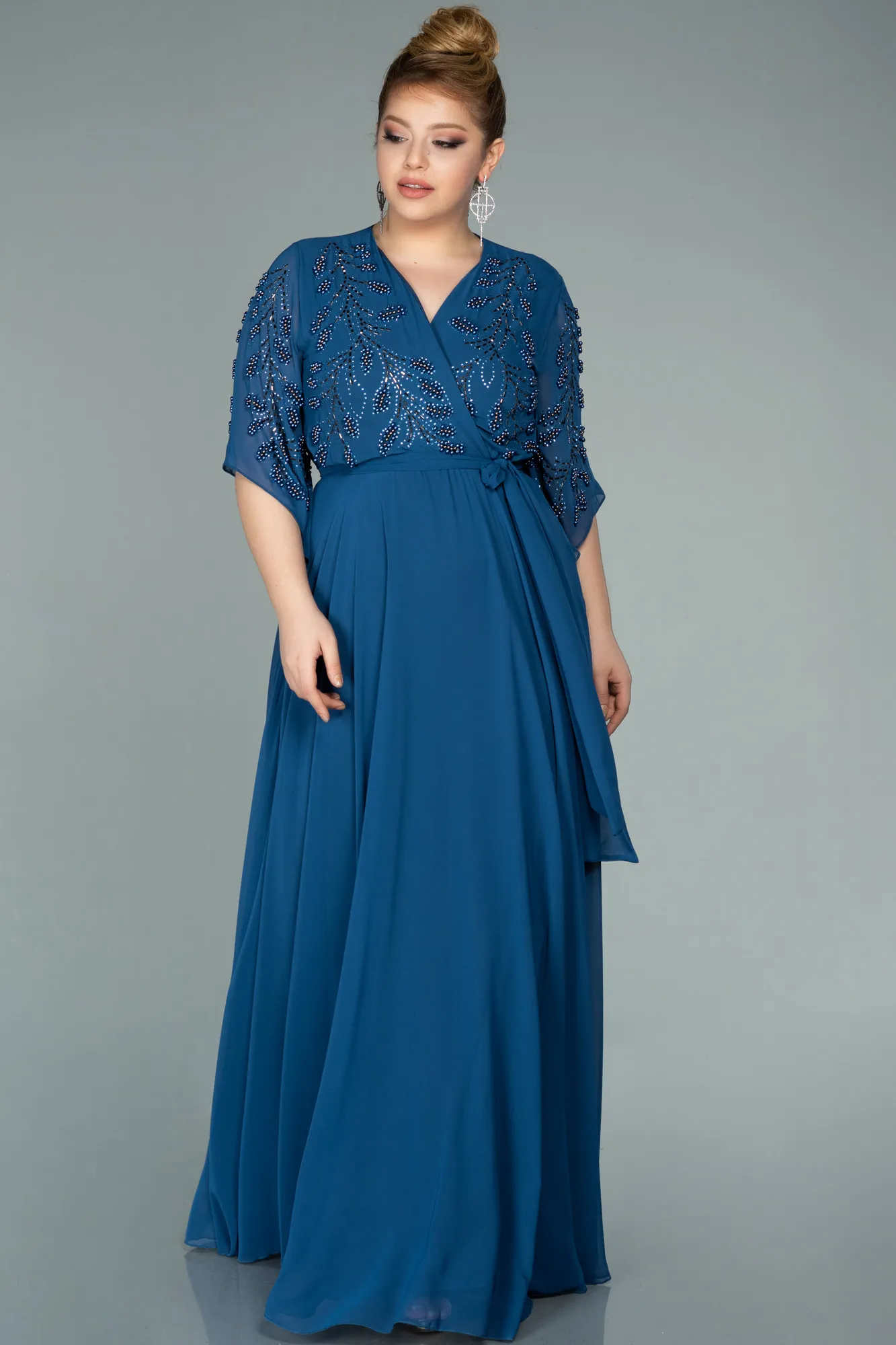 Indigo-Long Chiffon Plus Size Evening Dress ABU2071