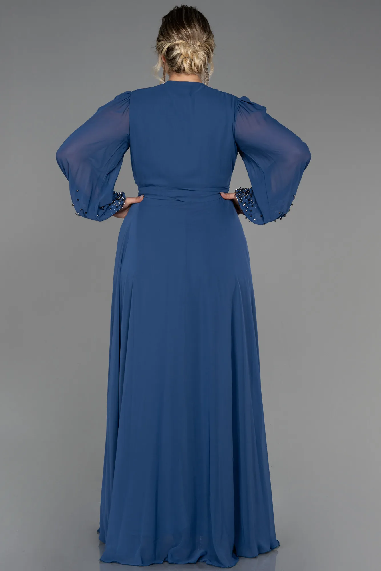 Indigo-Long Chiffon Plus Size Evening Dress ABU3075