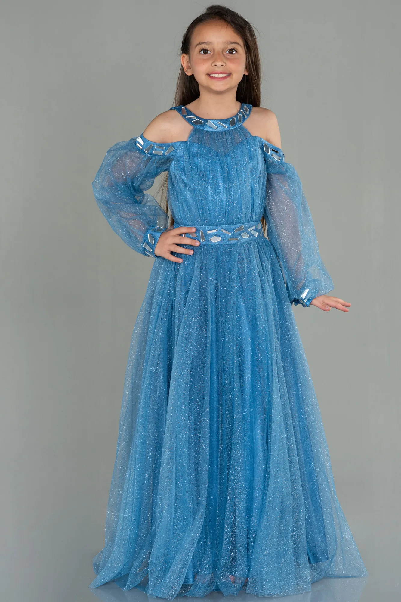 Indigo-Long Girl Dress ABU2454