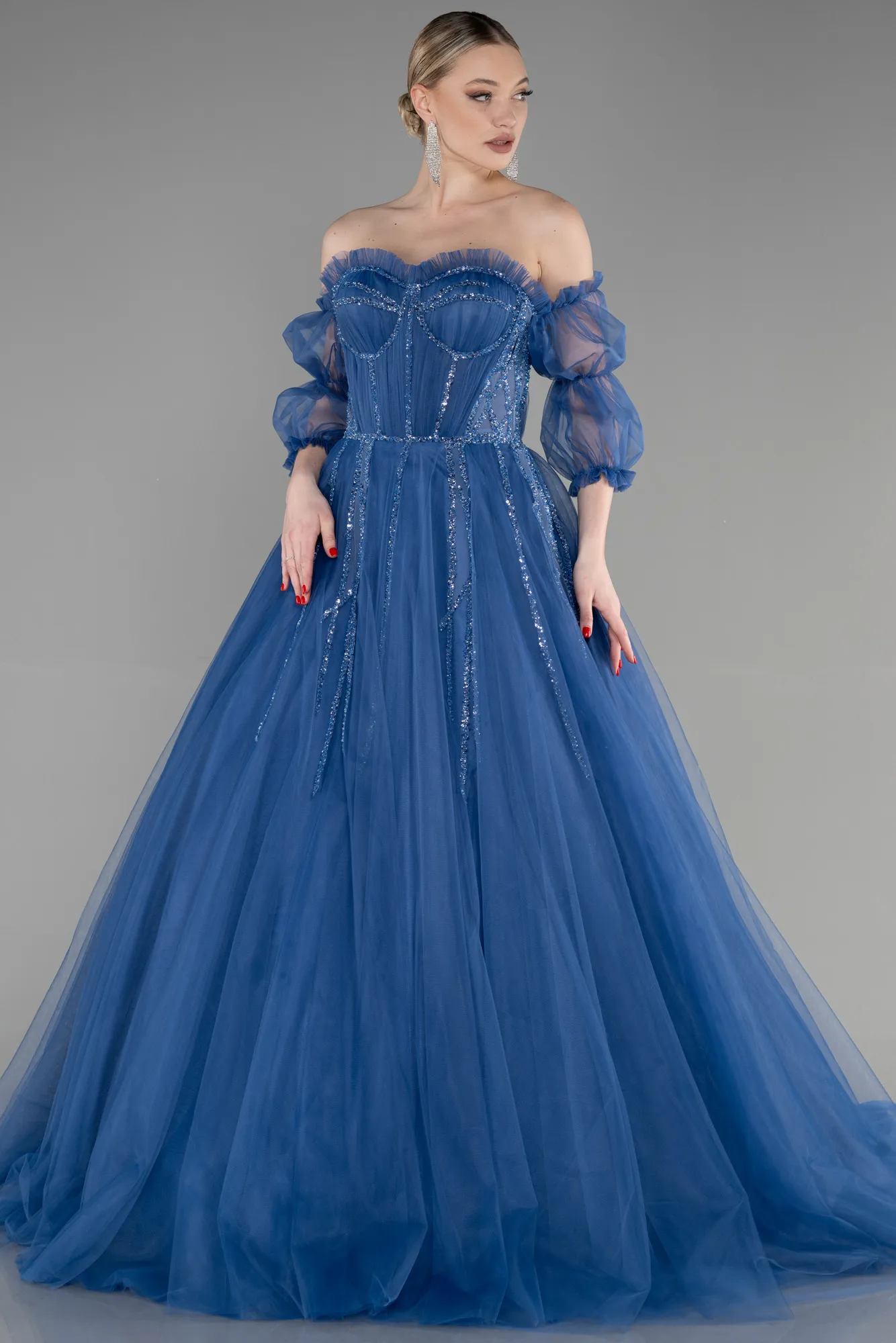 Indigo-Long Haute Couture Dress ABU3594