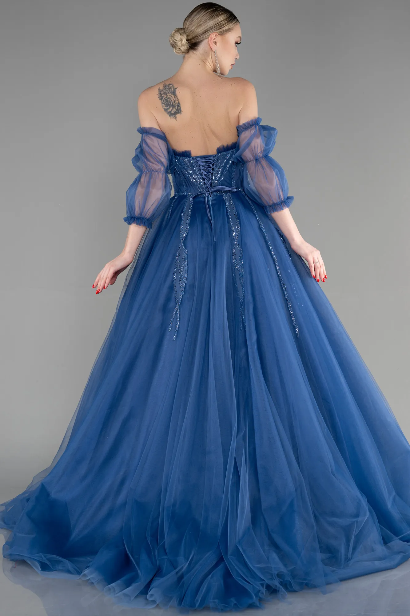 Indigo-Long Haute Couture Dress ABU3594