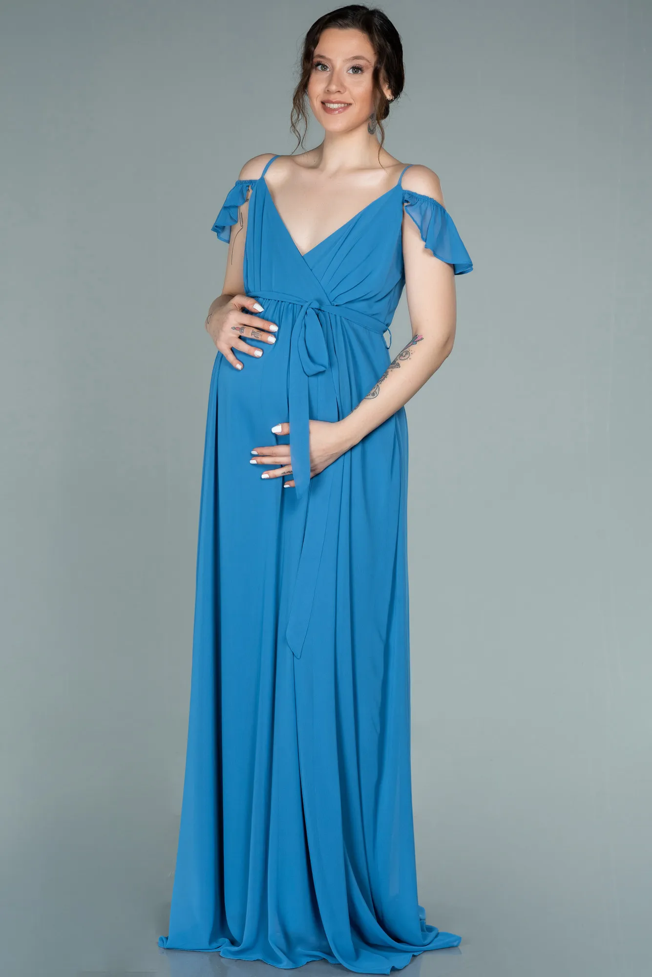 Indigo-Long Pregnancy Evening Dress ABU756