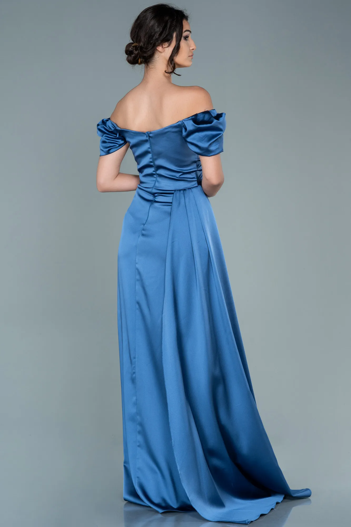 Indigo-Long Satin Engagement Dress ABU1606