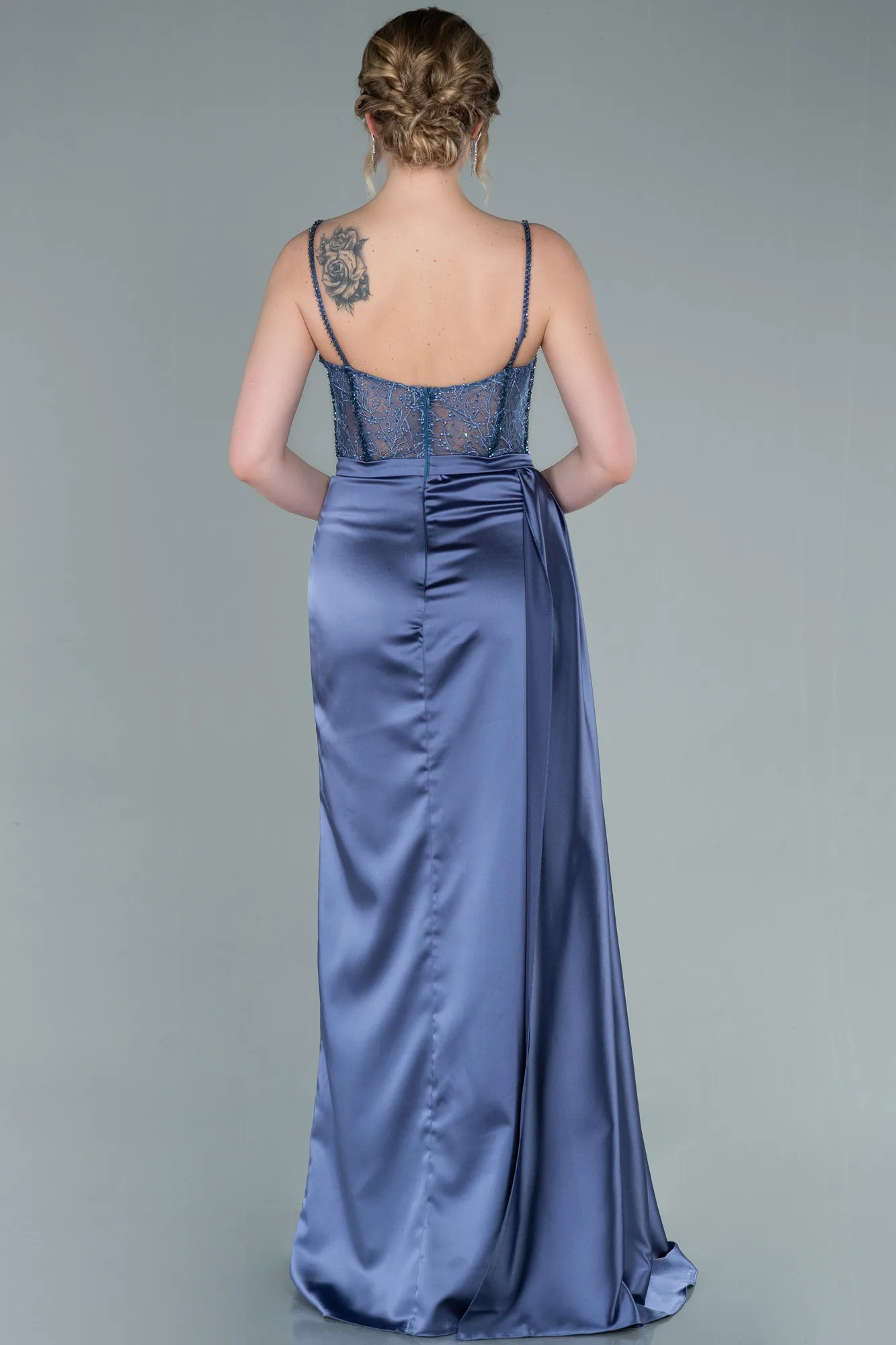 Indigo-Long Satin Evening Dress ABU2130