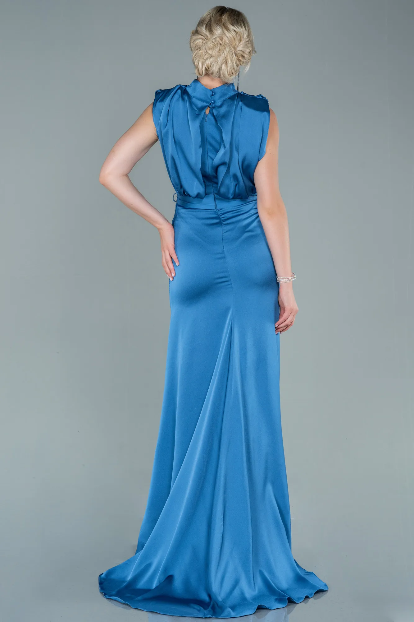 Indigo-Long Satin Evening Dress ABU2133