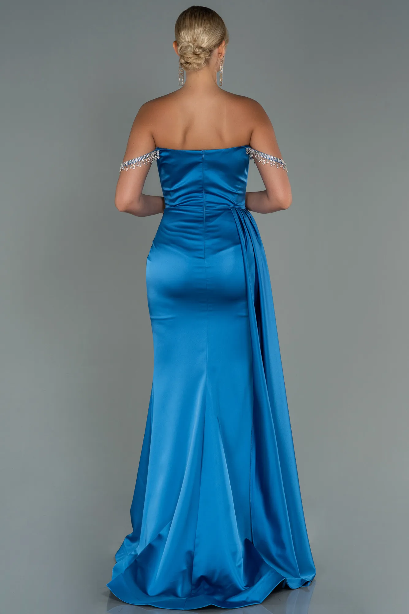 Indigo-Long Satin Evening Dress ABU2618