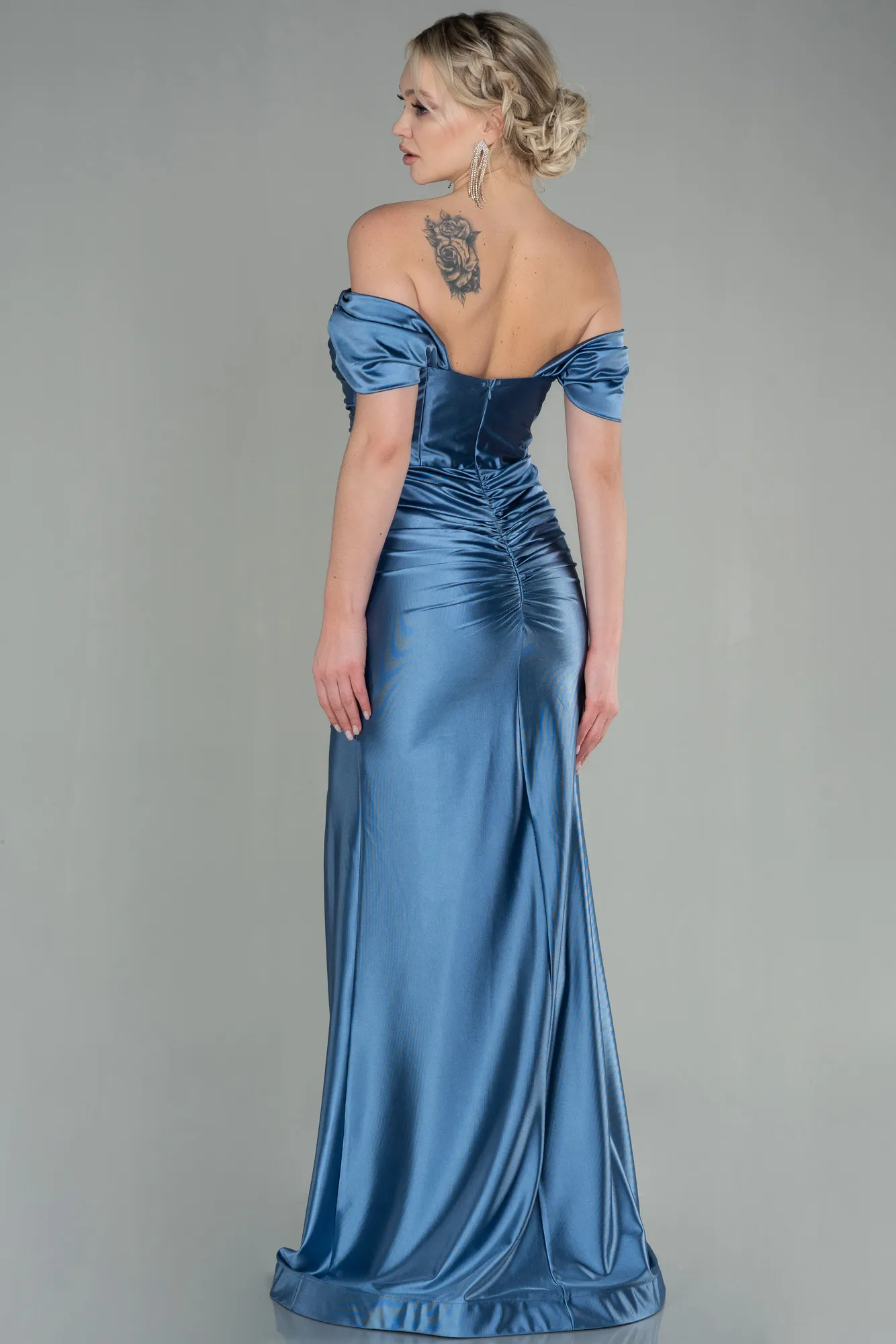 Indigo-Long Satin Evening Dress ABU2814