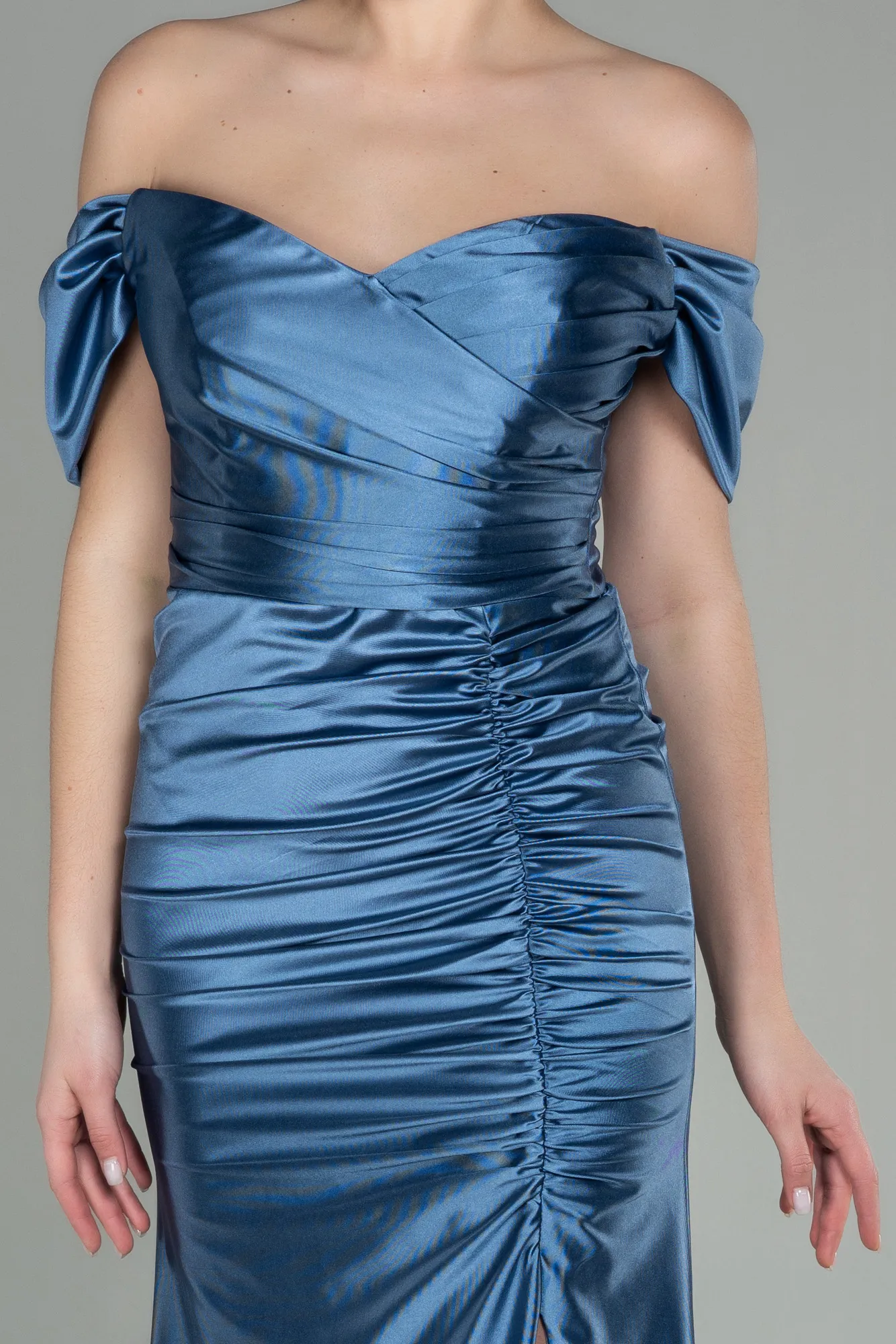 Indigo-Long Satin Evening Dress ABU2814