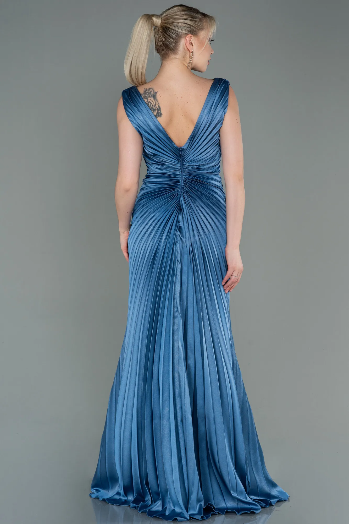 Indigo-Long Satin Evening Dress ABU3183