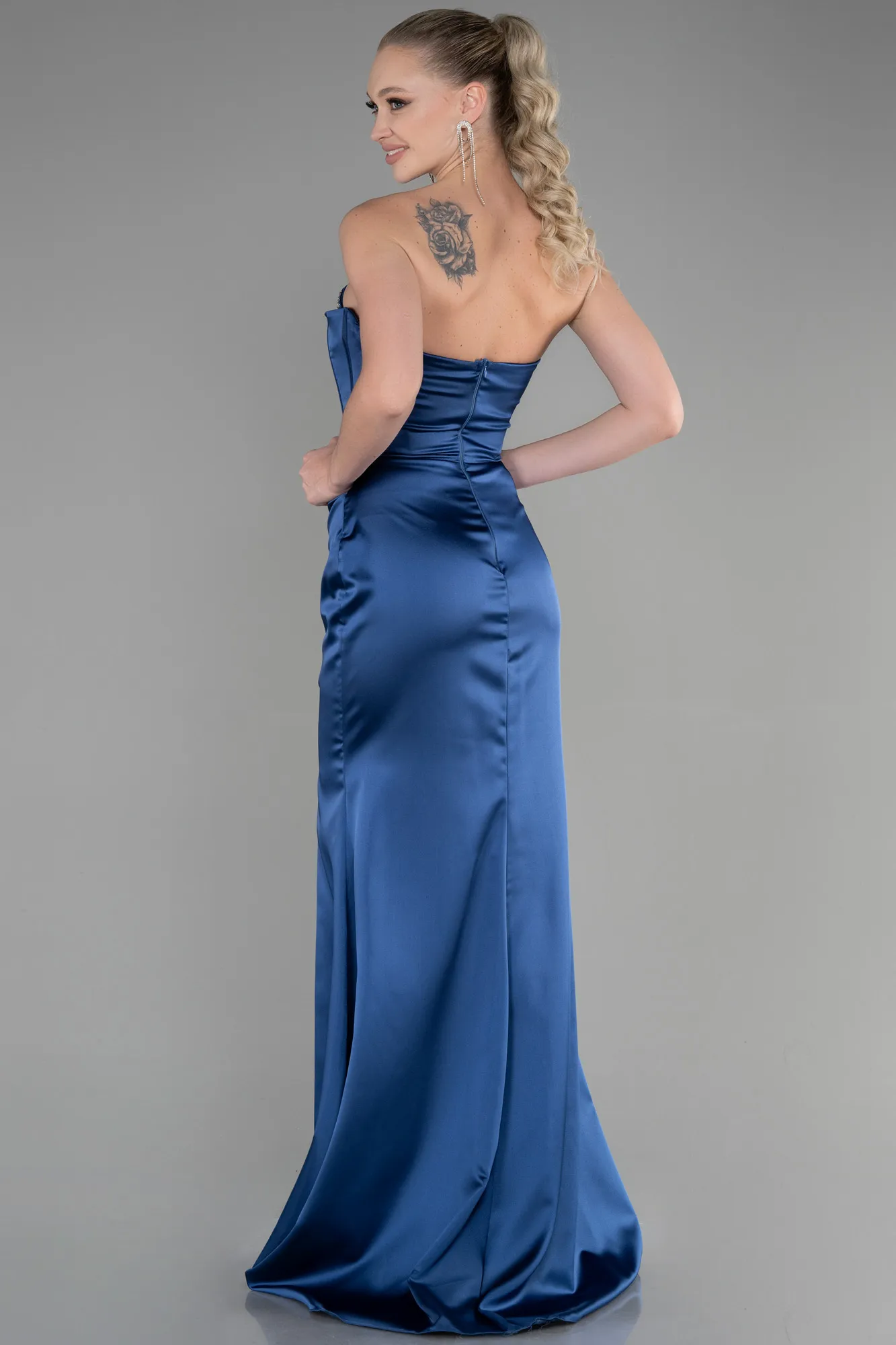 Indigo-Long Satin Evening Dress ABU3248