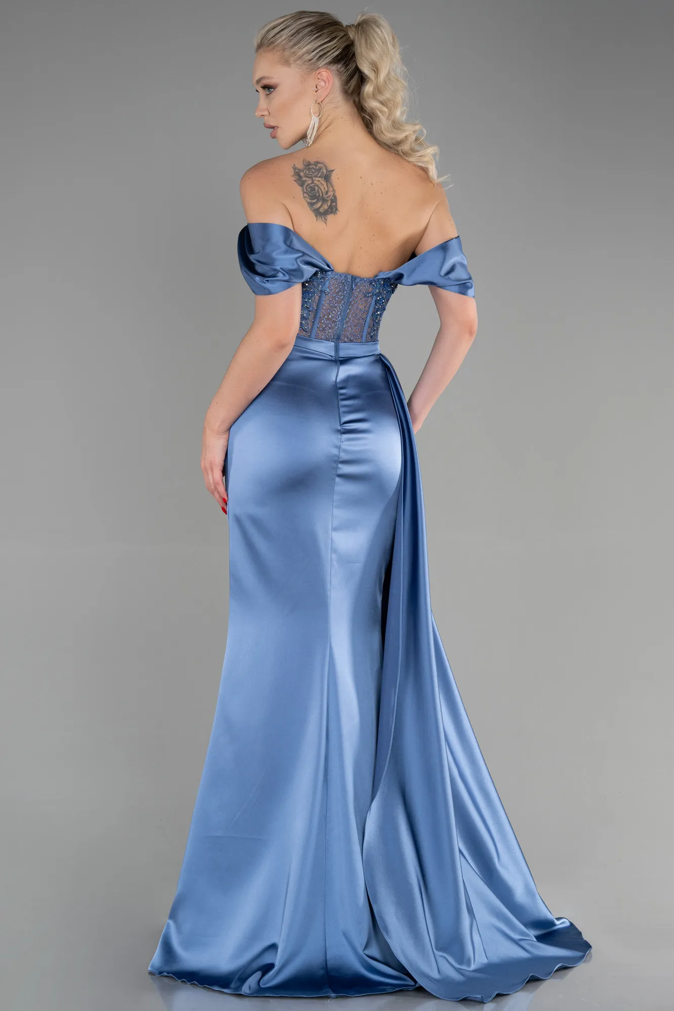 Indigo-Long Satin Evening Dress ABU3446