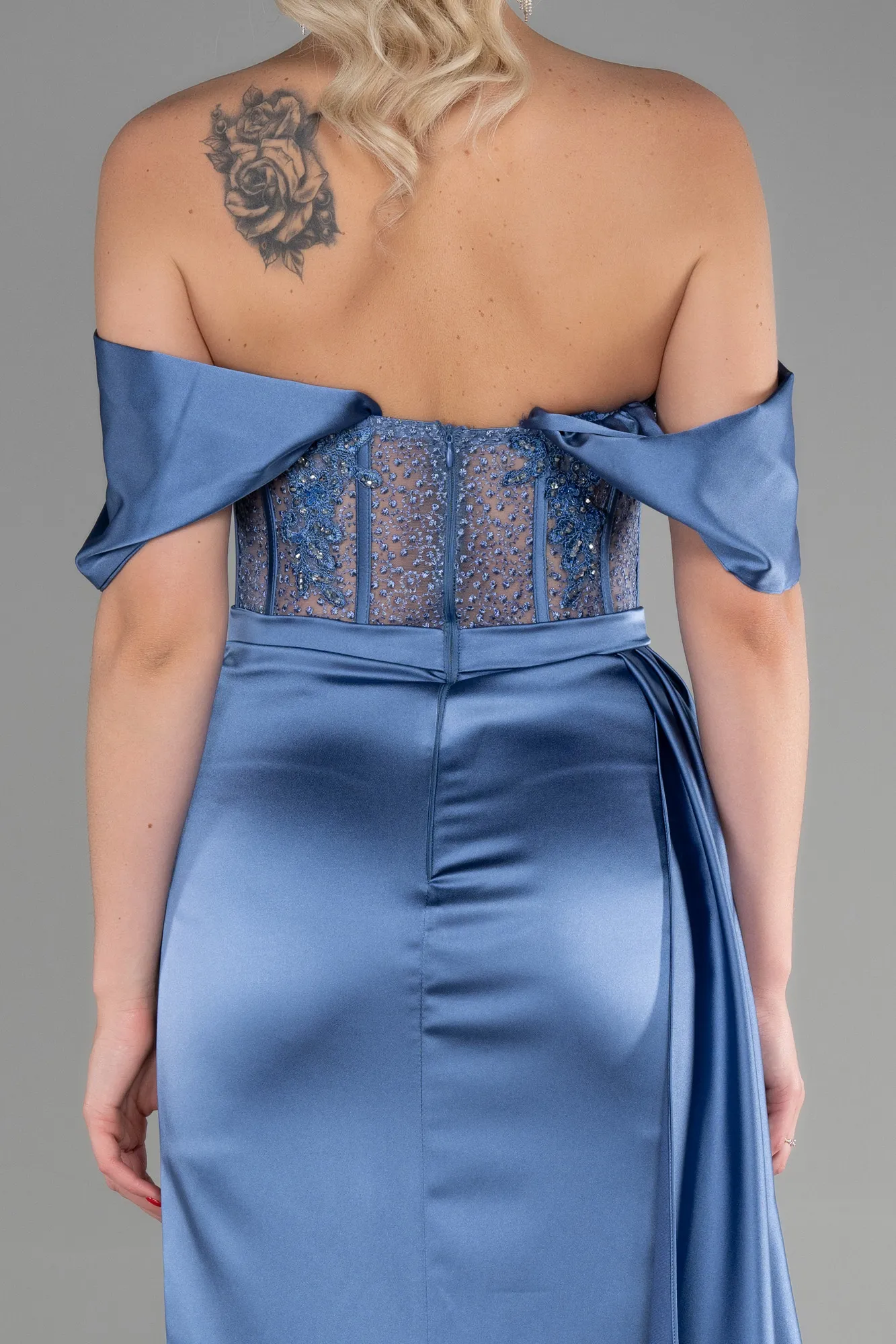 Indigo-Long Satin Evening Dress ABU3446