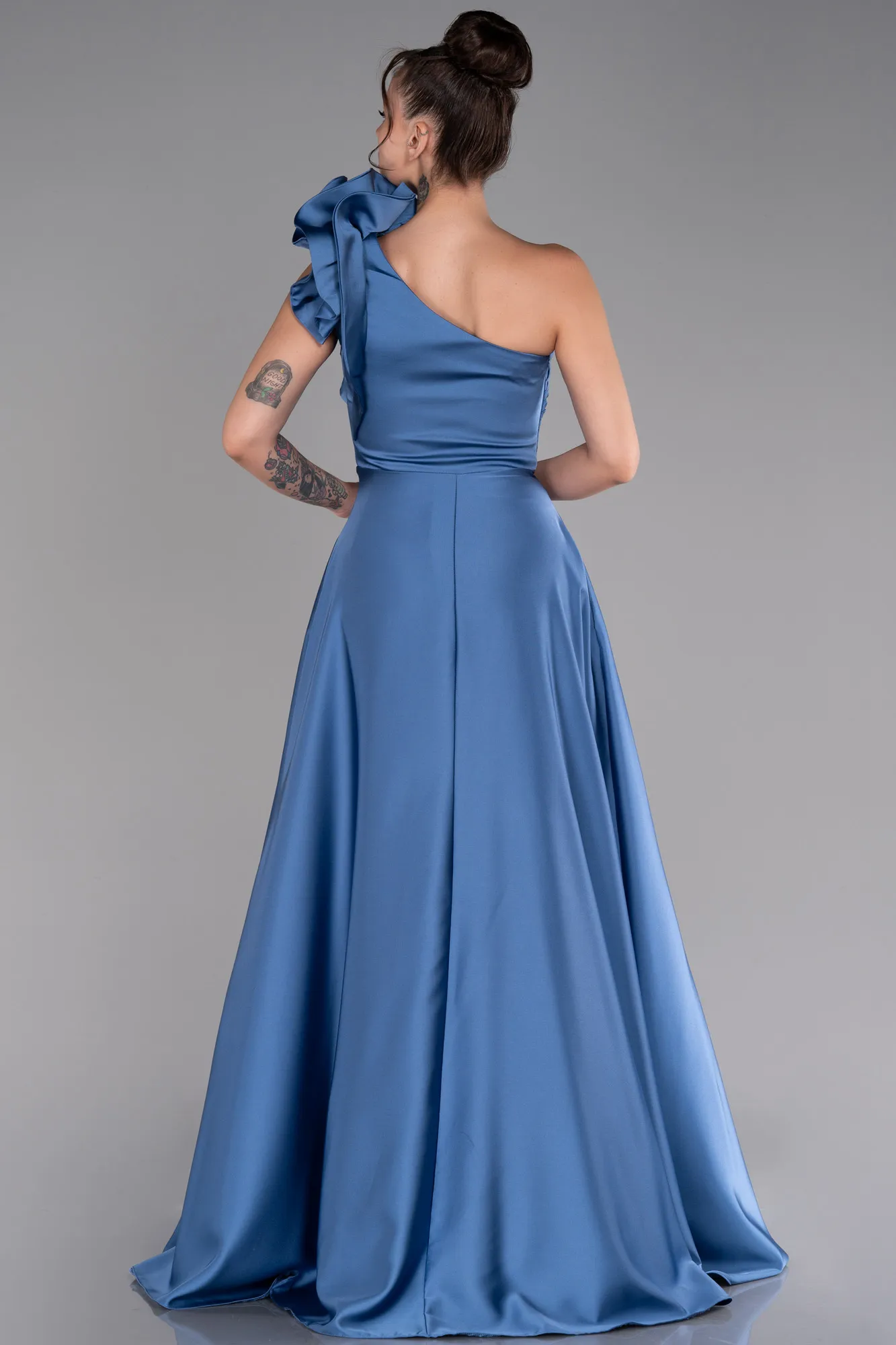 Indigo-Long Satin Evening Dress ABU4189