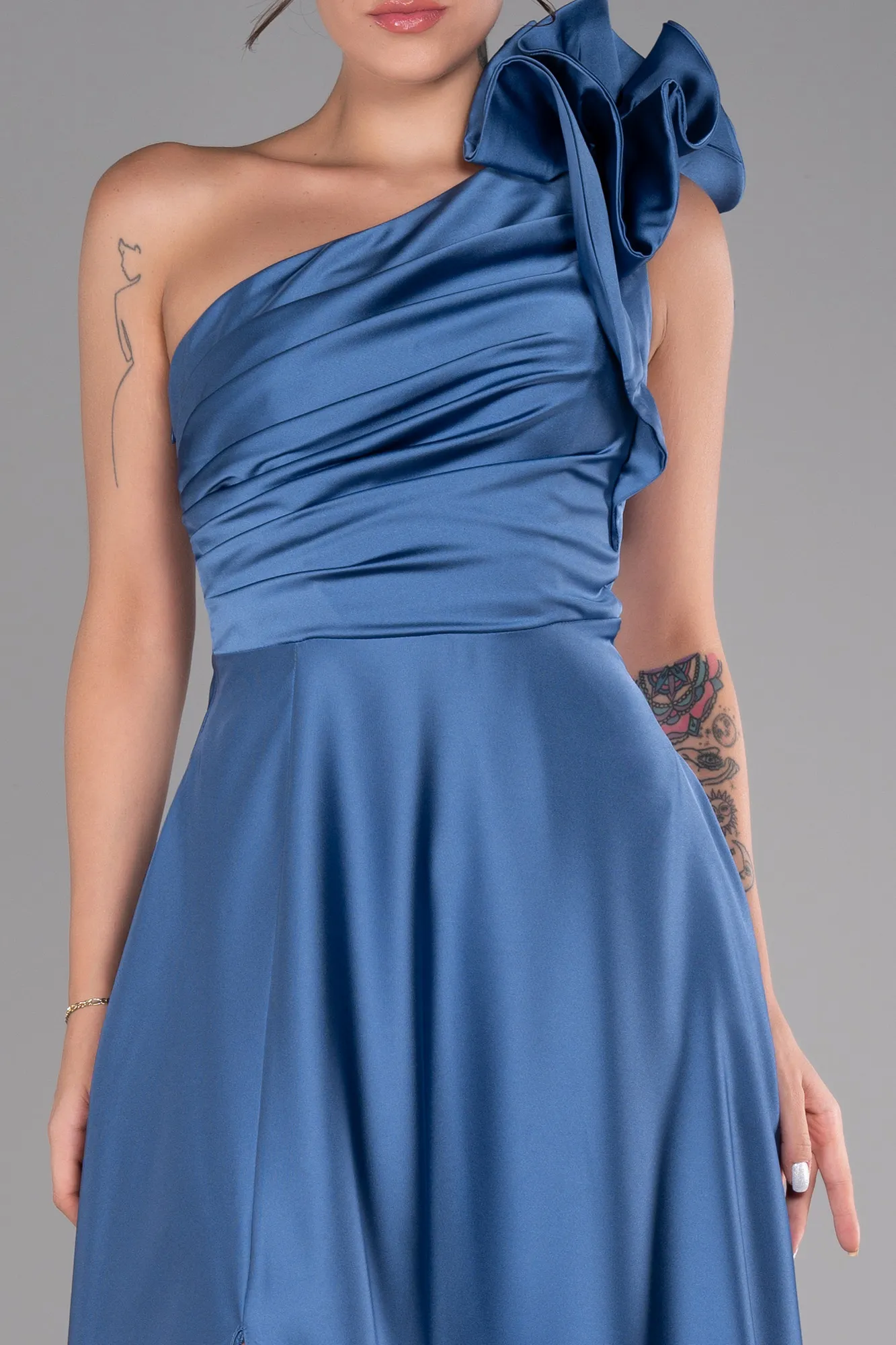 Indigo-Long Satin Evening Dress ABU4189