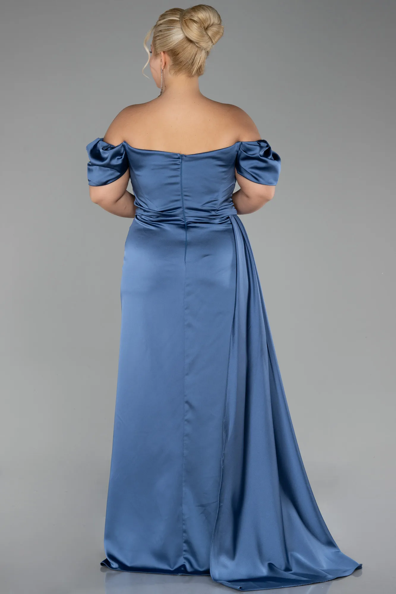 Indigo-Long Satin Plus Size Evening Dress ABU1626