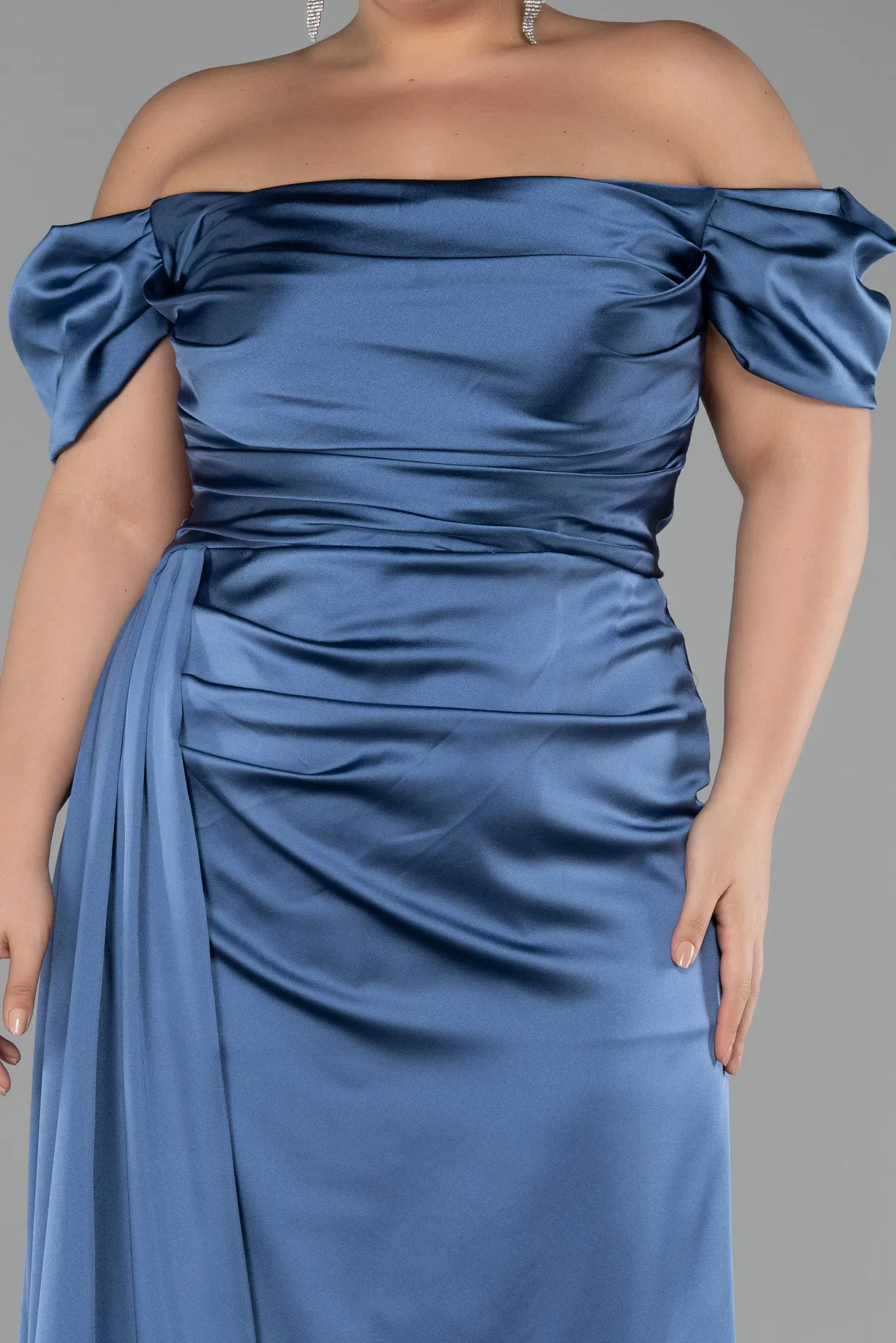 Indigo-Long Satin Plus Size Evening Dress ABU1626