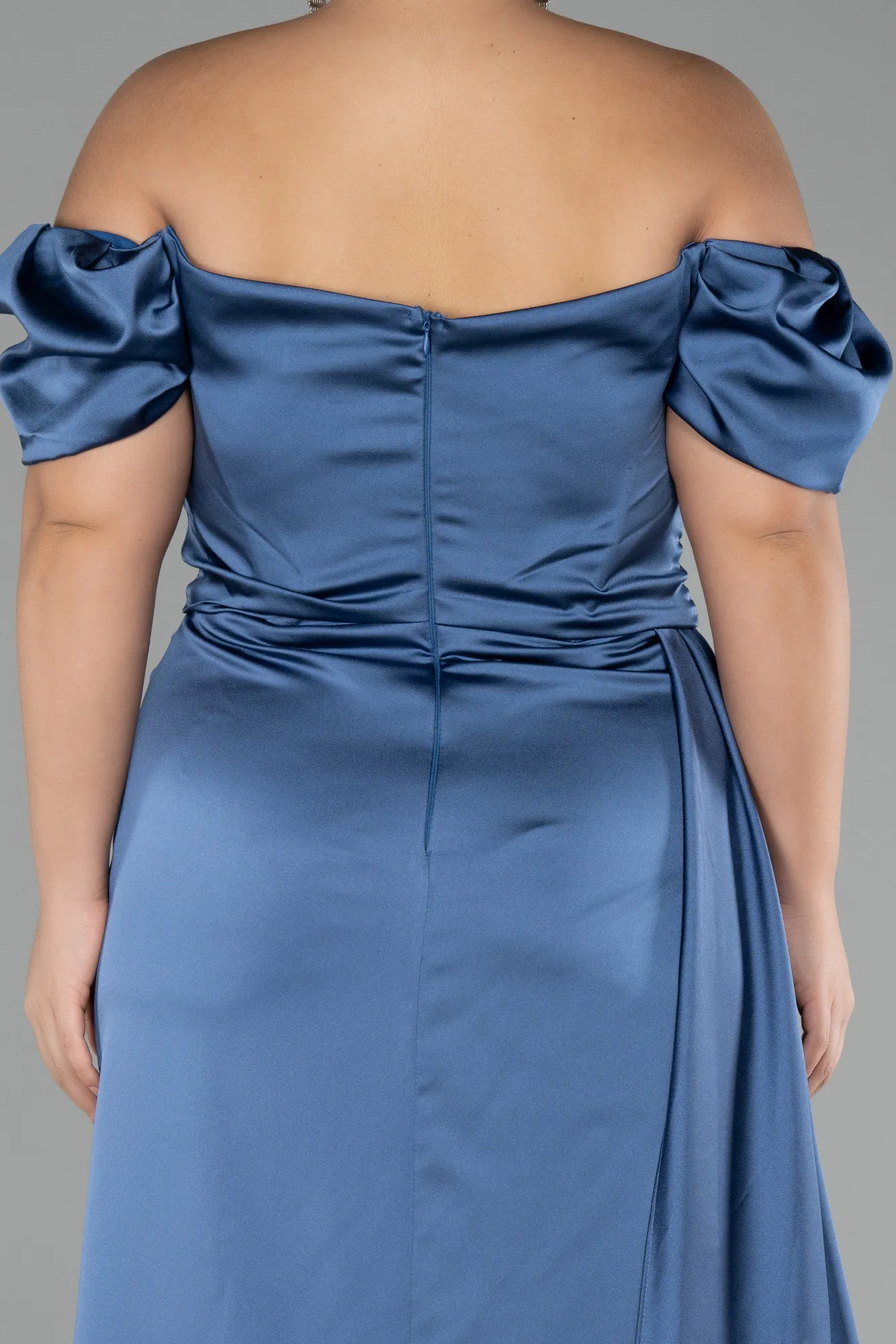 Indigo-Long Satin Plus Size Evening Dress ABU1626