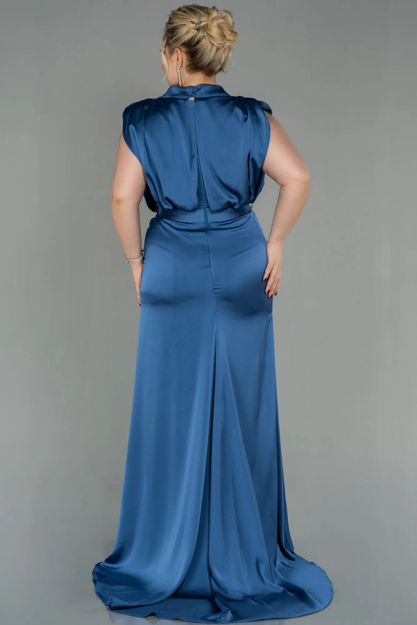 Indigo-Long Satin Plus Size Evening Dress ABU2969