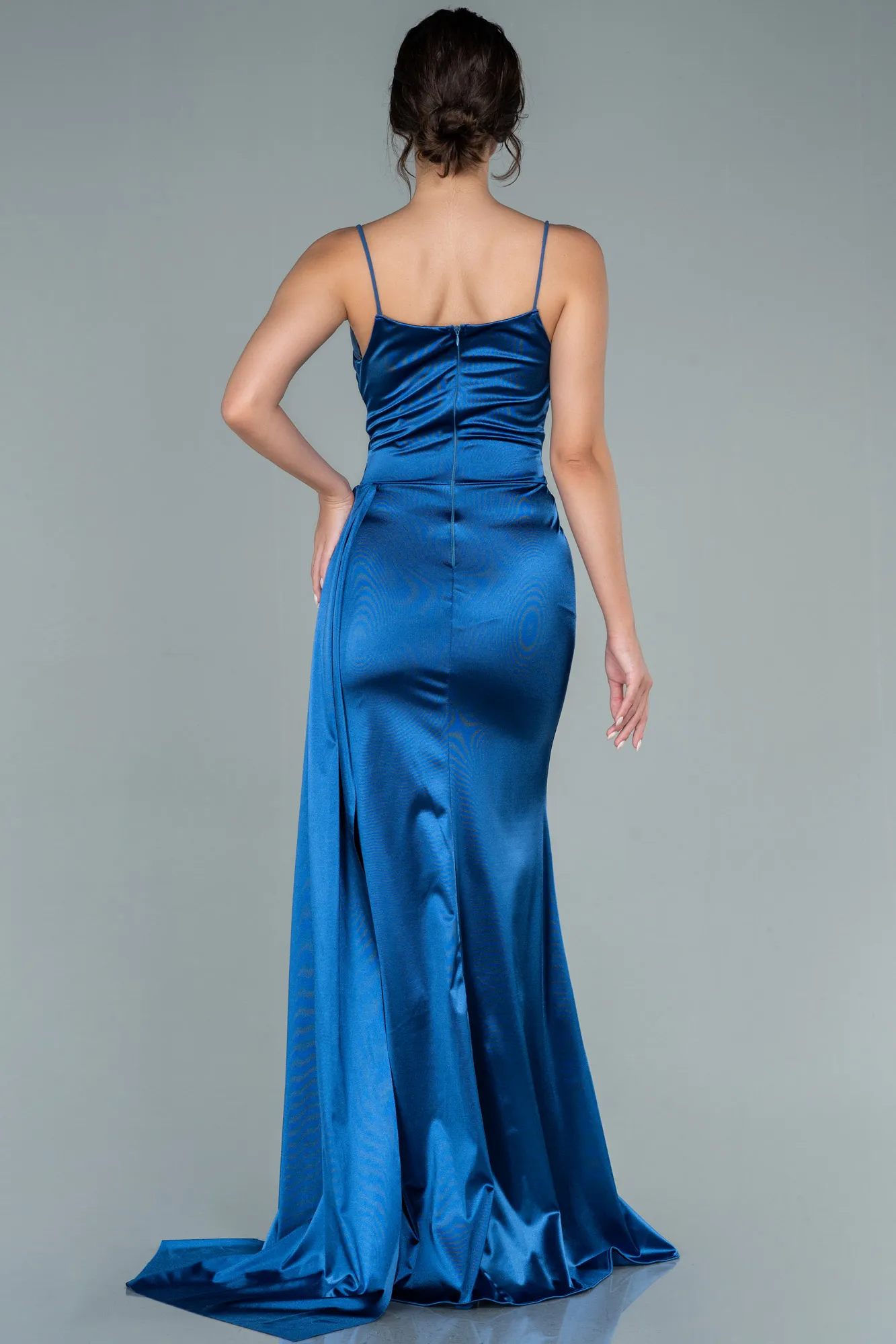 Indigo-Long Satin Prom Gown ABU2539