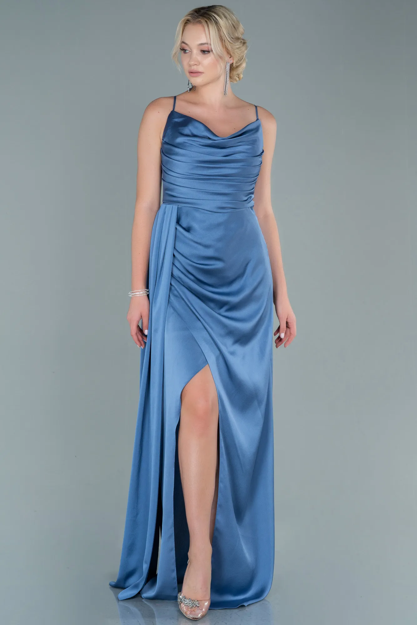 Indigo-Long Satin Prom Gown ABU2558