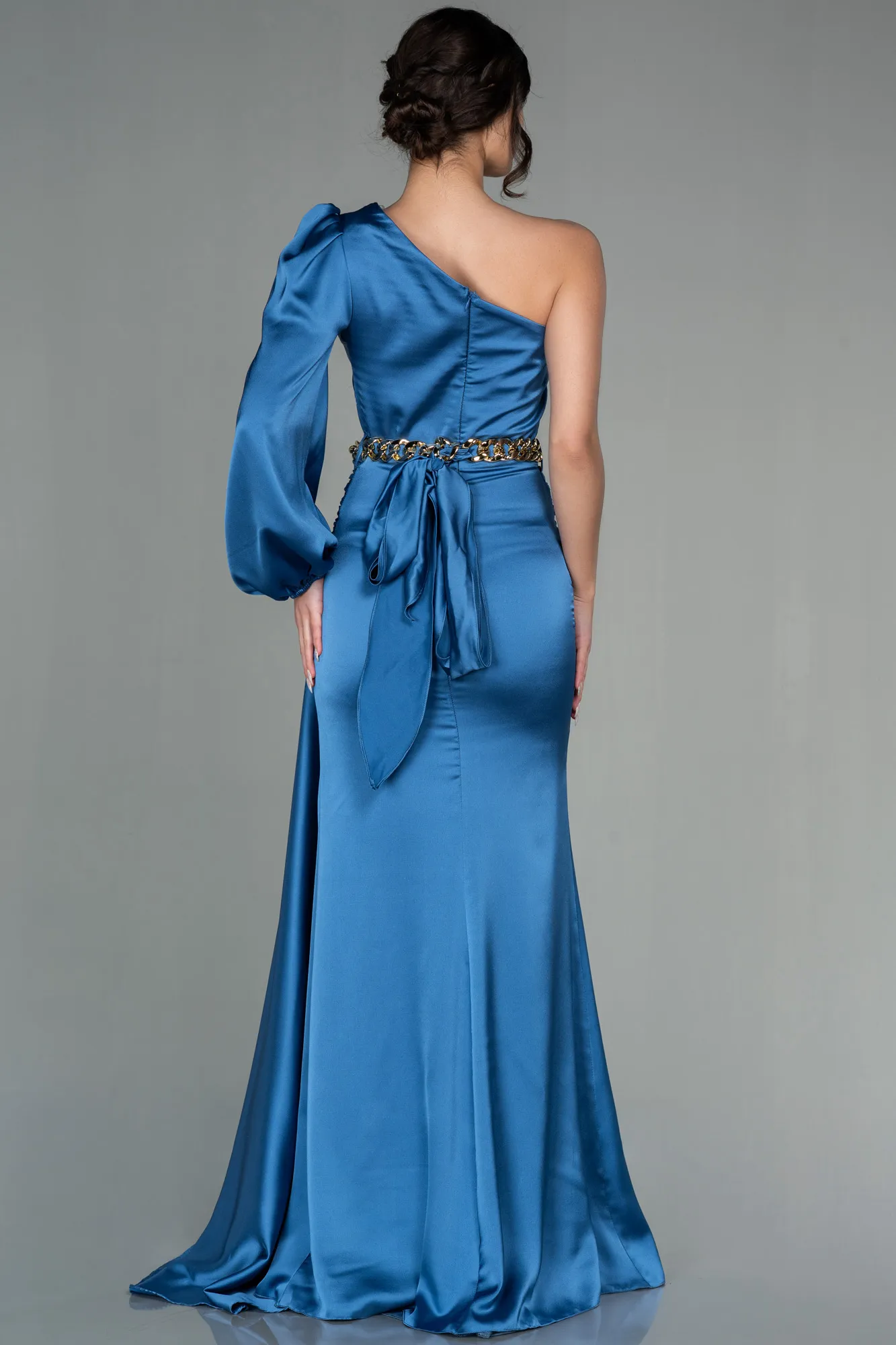 Indigo-Long Satin Prom Gown ABU2625