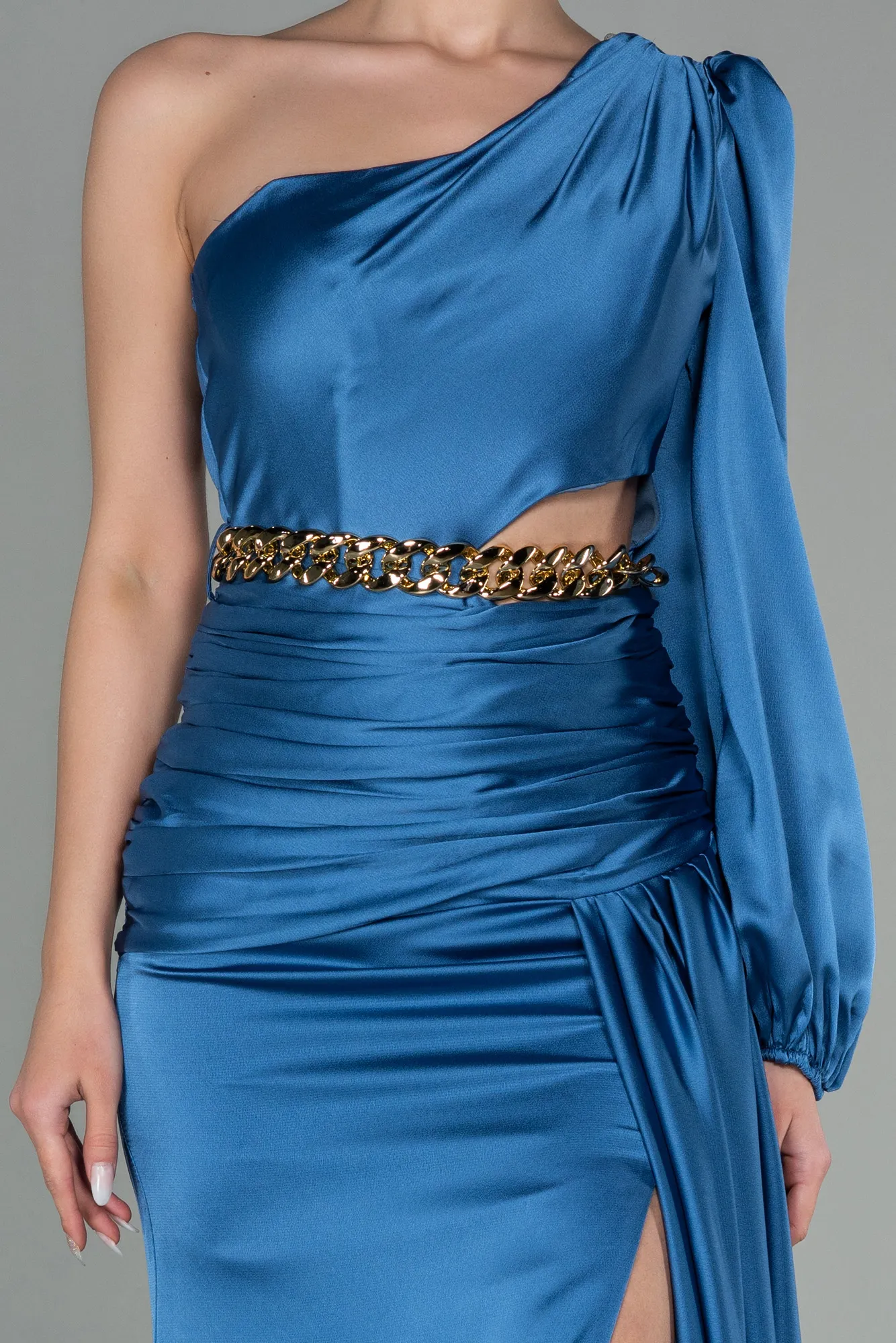 Indigo-Long Satin Prom Gown ABU2625