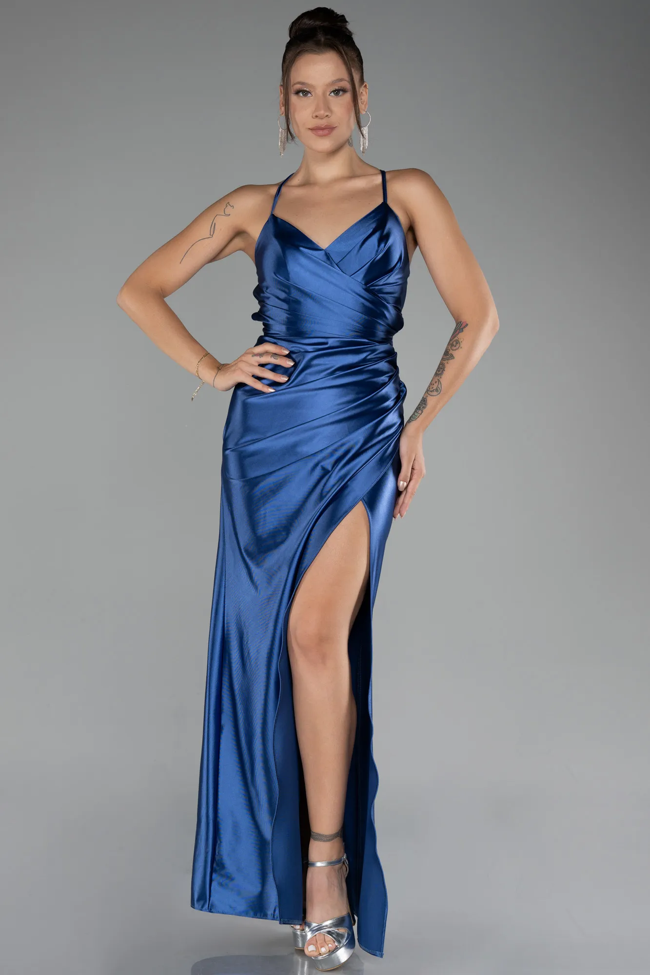 Indigo-Long Satin Prom Gown ABU2800