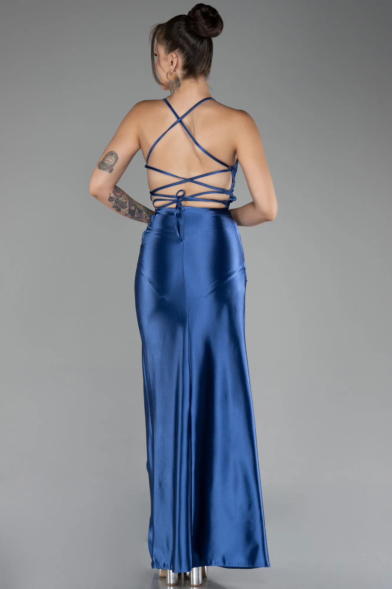 Indigo-Long Satin Prom Gown ABU2800