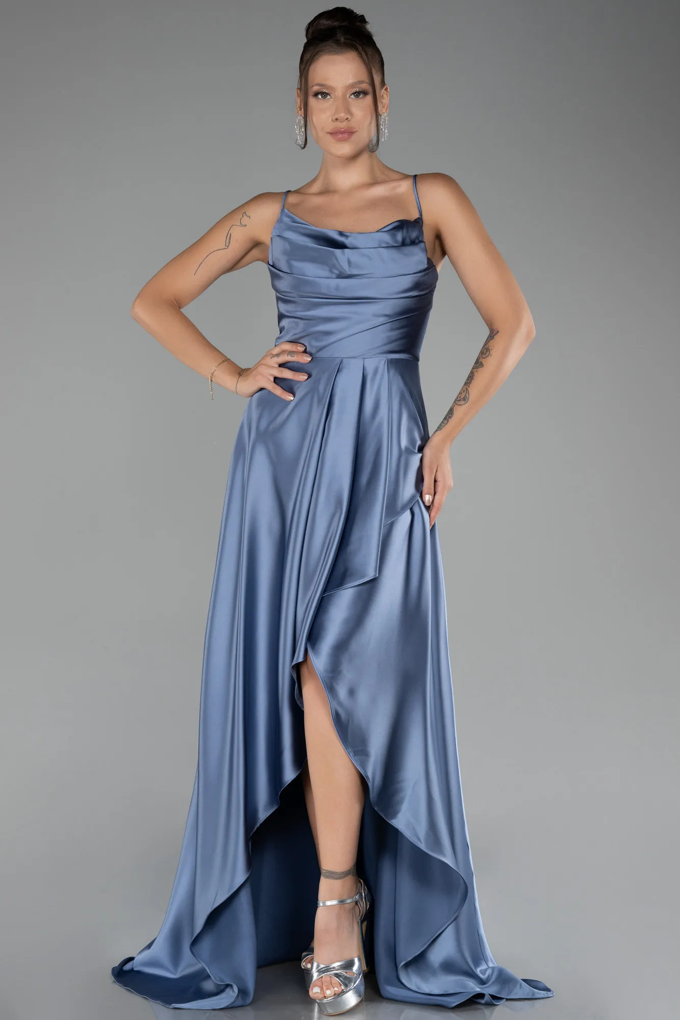 Indigo-Long Satin Prom Gown ABU3242