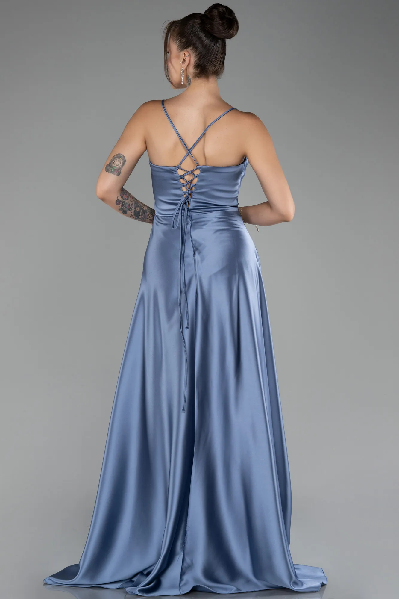 Indigo-Long Satin Prom Gown ABU3242