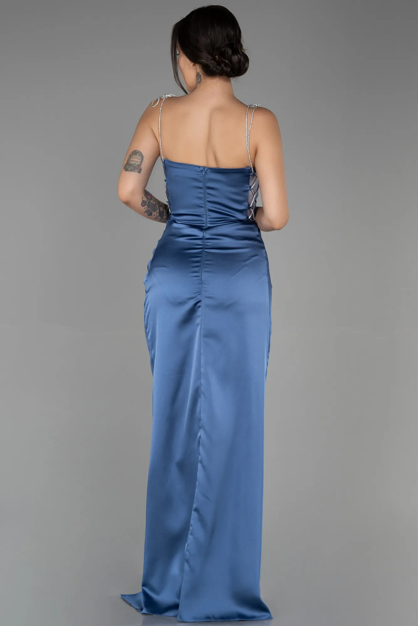 Indigo-Long Satin Prom Gown ABU3329