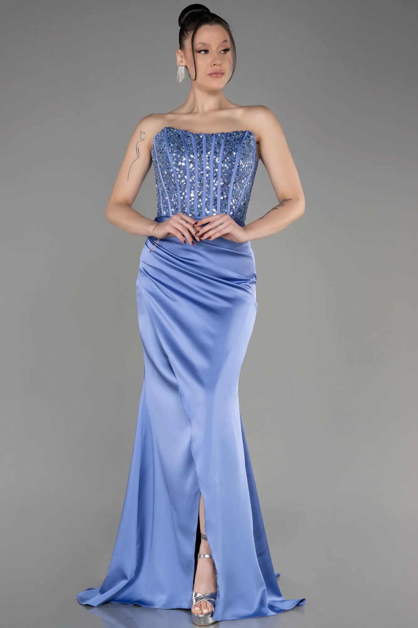 Indigo-Long Satin Prom Gown ABU3883